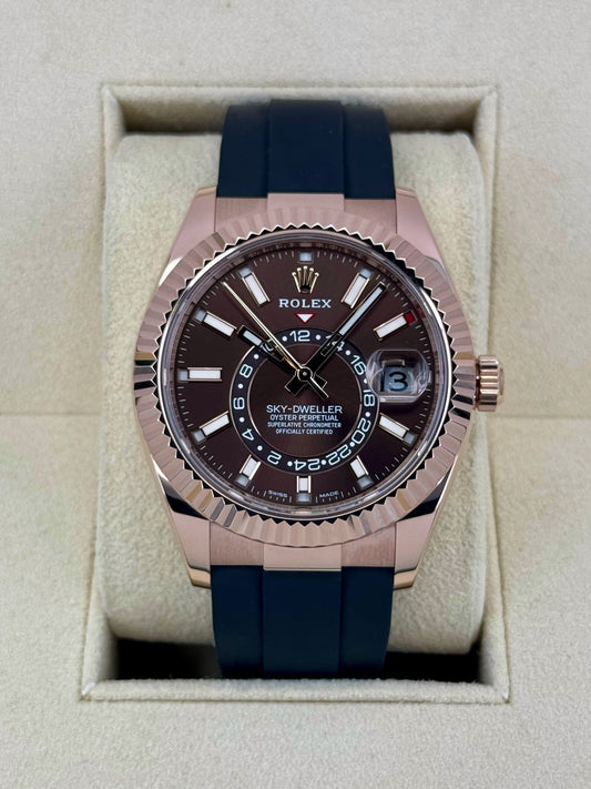 2022 Rolex Sky-Dweller 42mm 326235 Rose Gold Oysterflex Chocolate Dial - MyWatchLLC