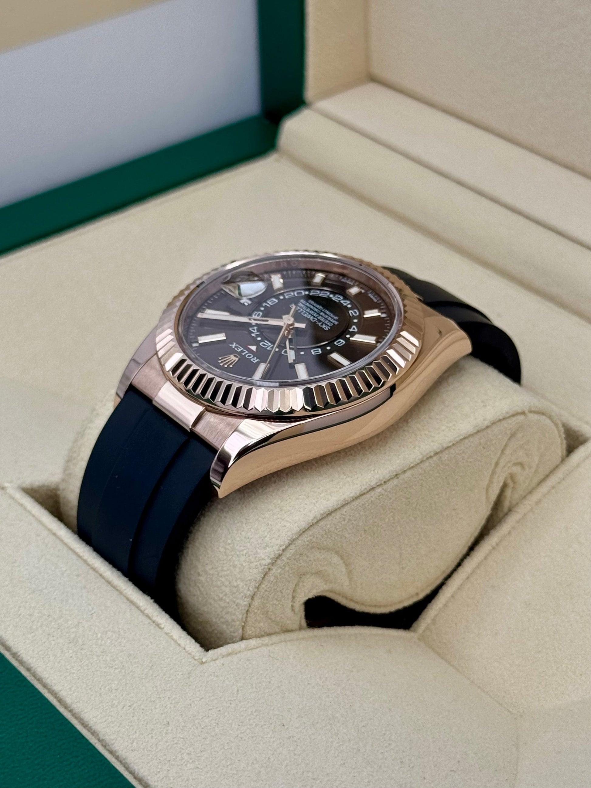 2022 Rolex Sky-Dweller 42mm 326235 Rose Gold Oysterflex Chocolate Dial - MyWatchLLC