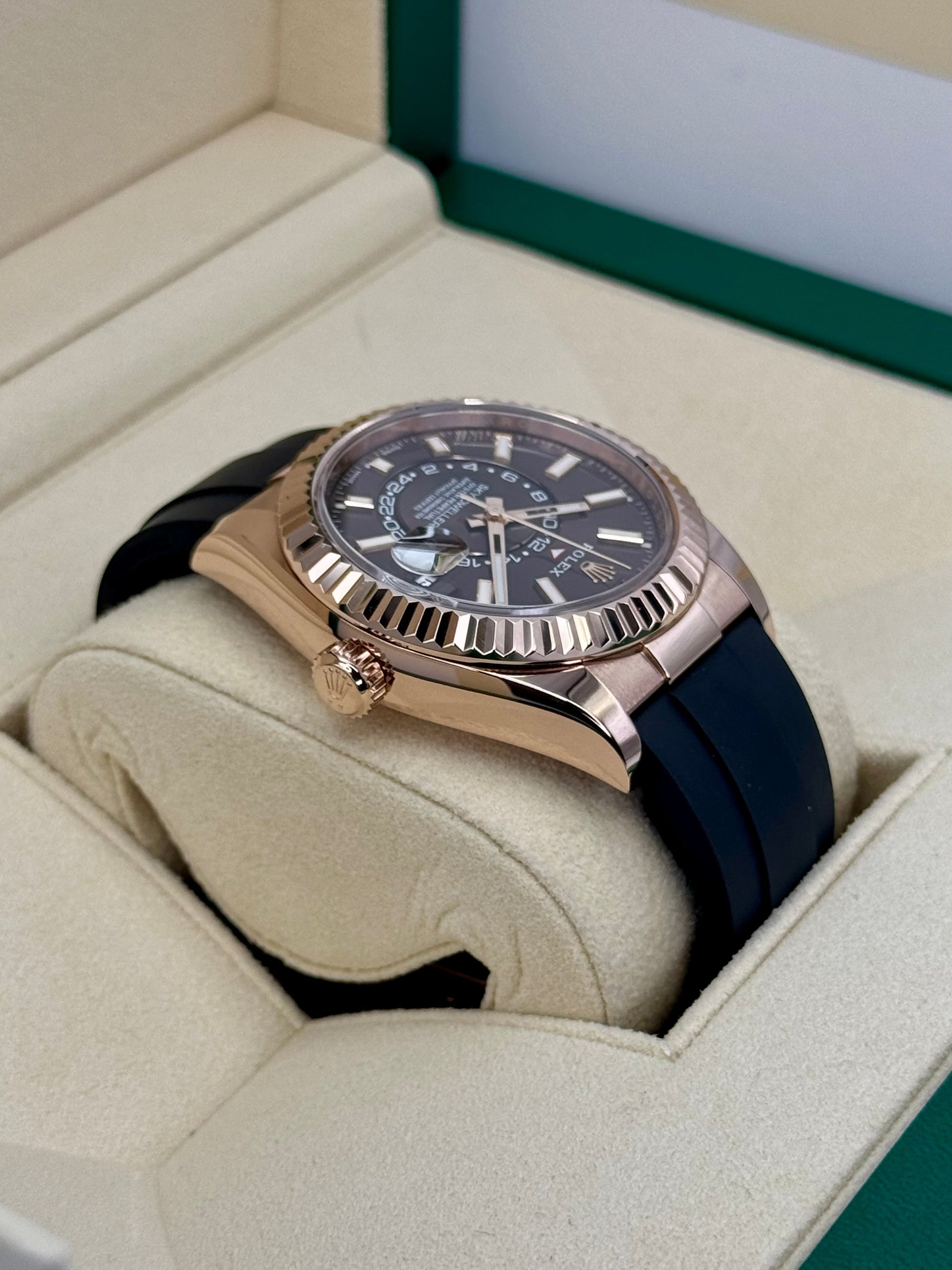 2022 Rolex Sky-Dweller 42mm 326235 Rose Gold Oysterflex Chocolate Dial - MyWatchLLC