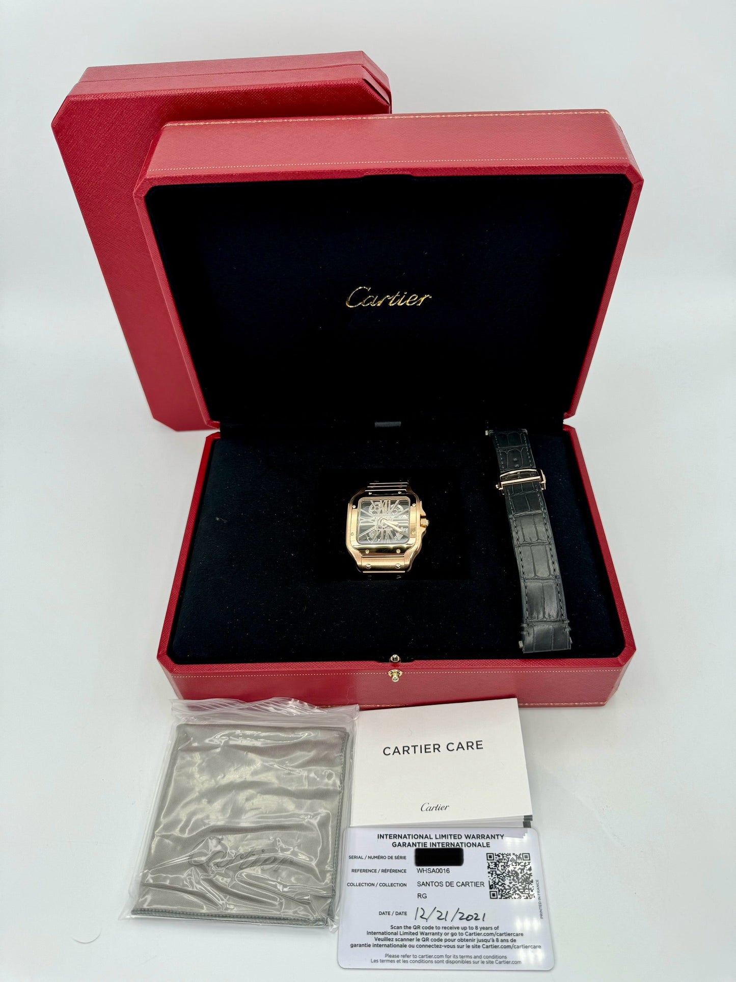 2021 Santos De Cartier 39.8mm WHSA0016 Rose Gold Skeleton Dial - MyWatchLLC