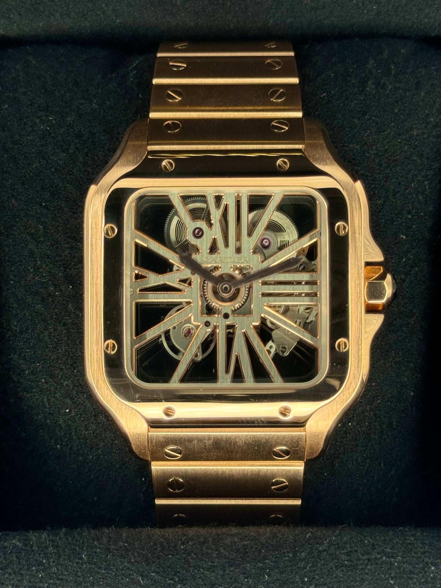 2021 Santos De Cartier 39.8mm WHSA0016 Rose Gold Skeleton Dial - MyWatchLLC