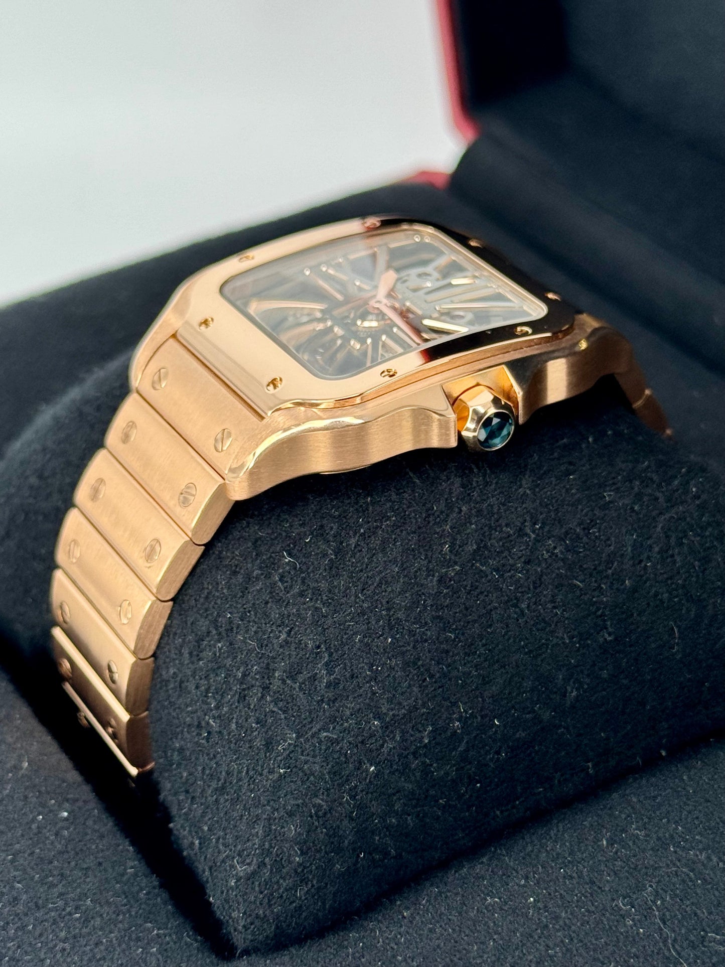 2021 Santos De Cartier 39.8mm WHSA0016 Rose Gold Skeleton Dial - MyWatchLLC