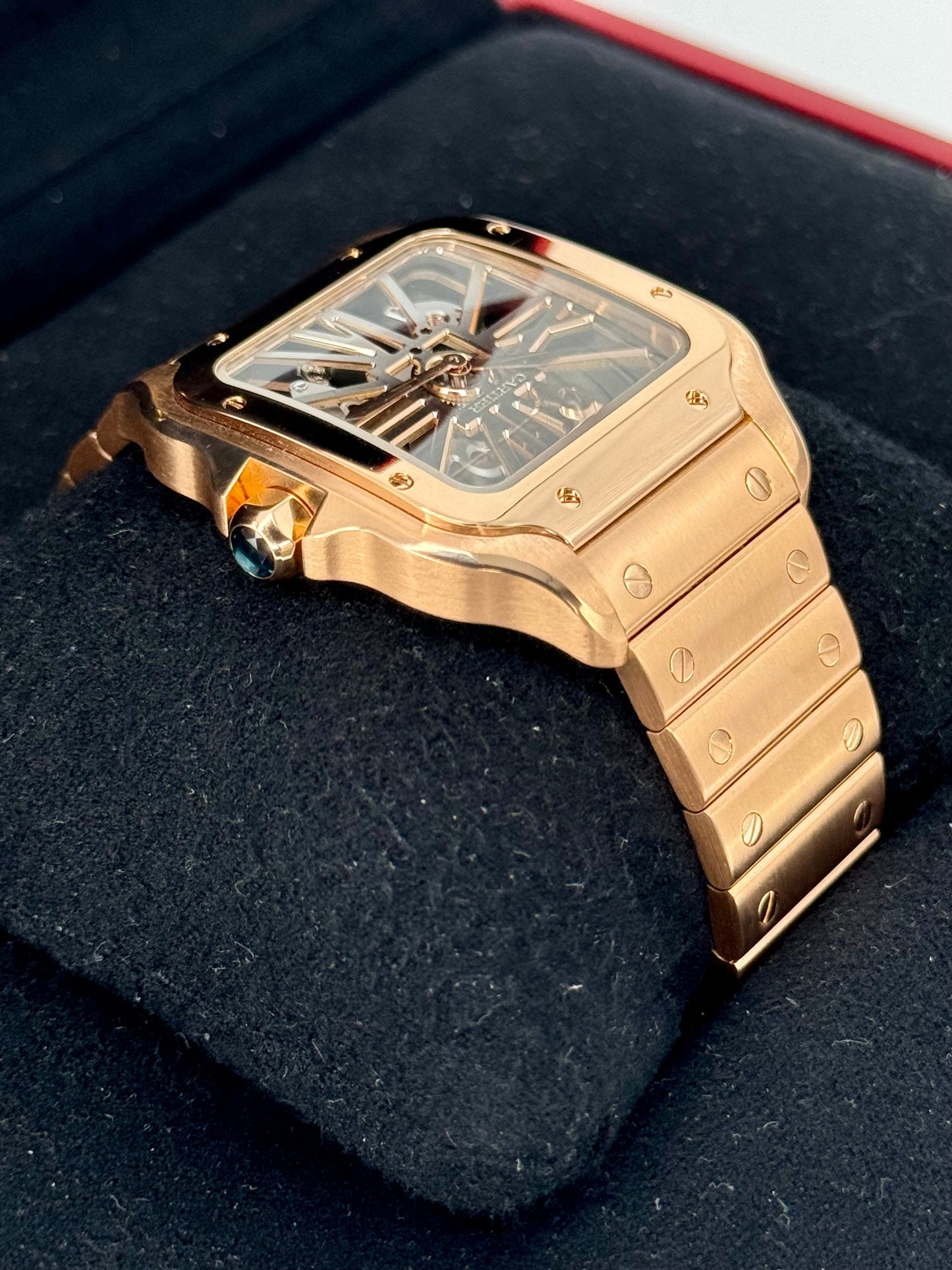 2021 Santos De Cartier 39.8mm WHSA0016 Rose Gold Skeleton Dial - MyWatchLLC