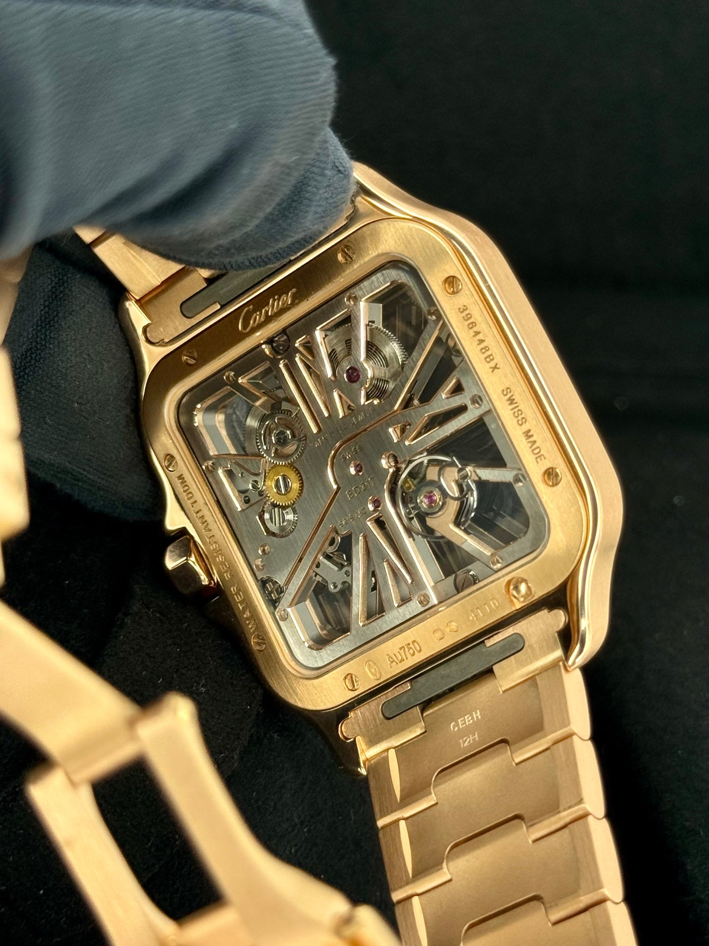 2021 Santos De Cartier 39.8mm WHSA0016 Rose Gold Skeleton Dial - MyWatchLLC