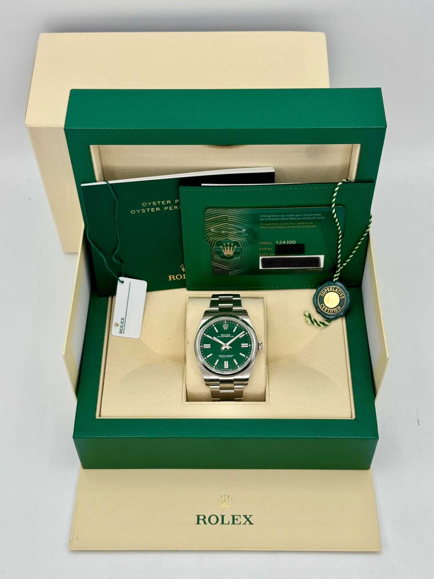 NEW 2023 Rolex Oyster Perpetual 41mm 124300 Green Dial - MyWatchLLC