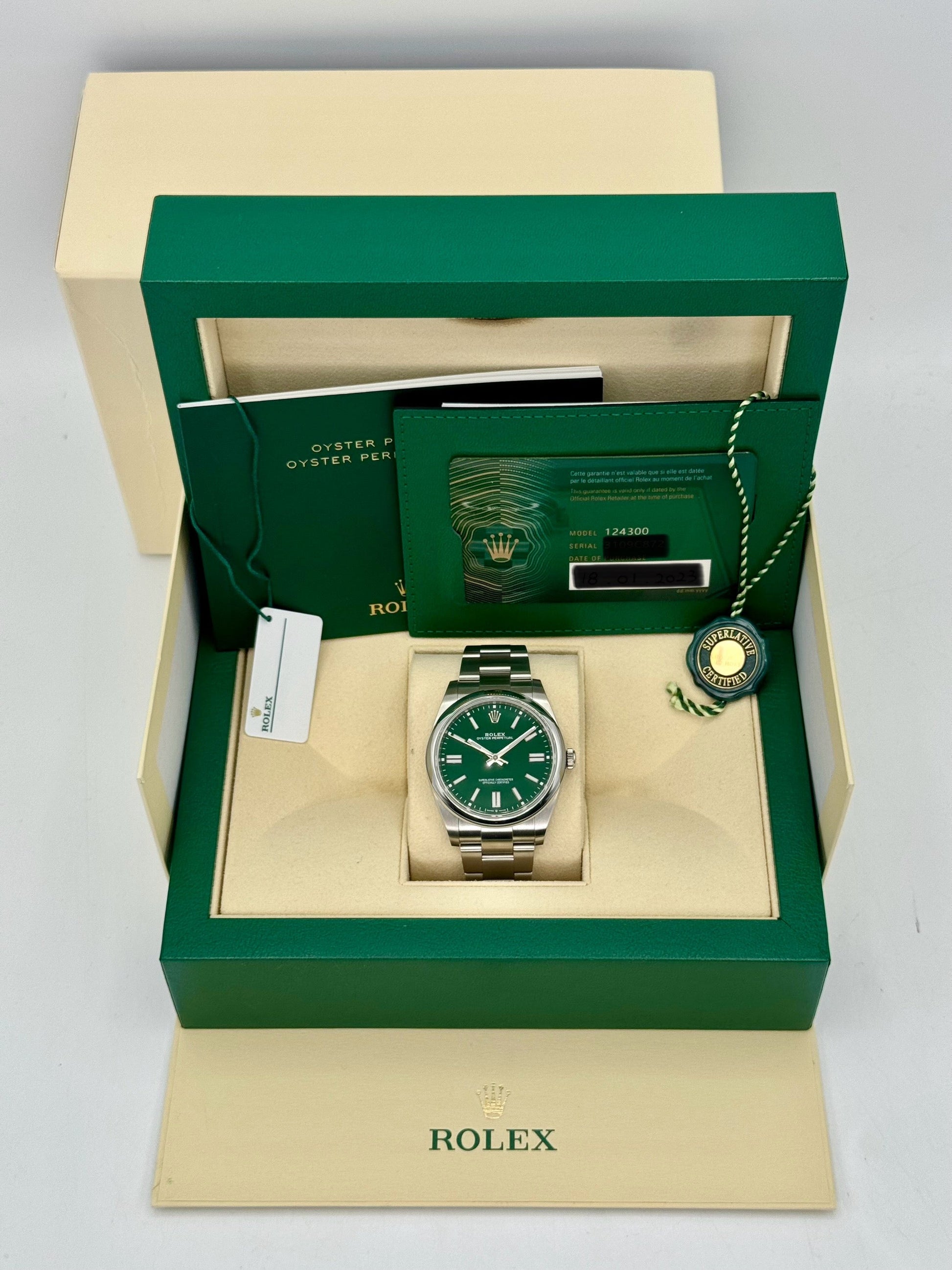 NEW 2023 Rolex Oyster Perpetual 41mm 124300 Green Dial - MyWatchLLC