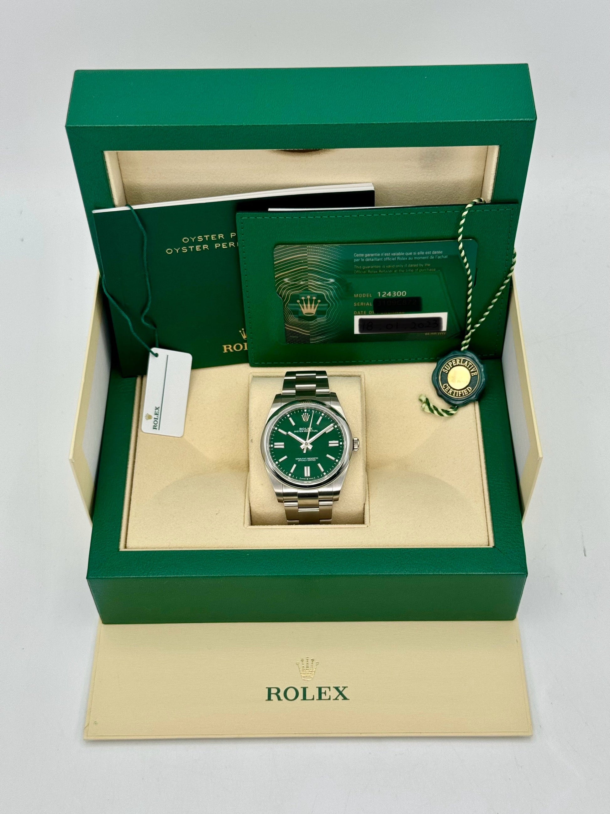 NEW 2023 Rolex Oyster Perpetual 41mm 124300 Green Dial - MyWatchLLC