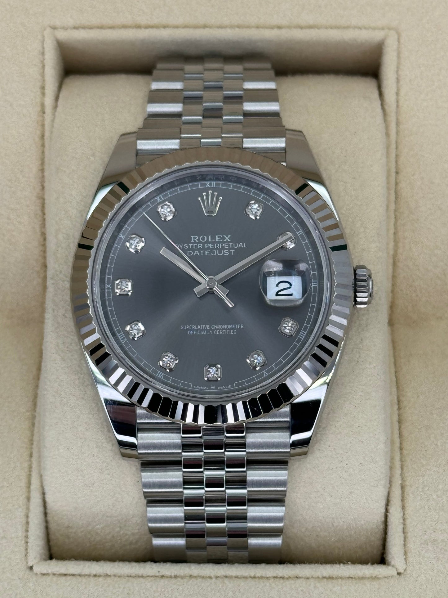 2023 Rolex Datejust 41mm 126334 Steel Jubilee Grey 10 Diamond Dial - MyWatchLLC
