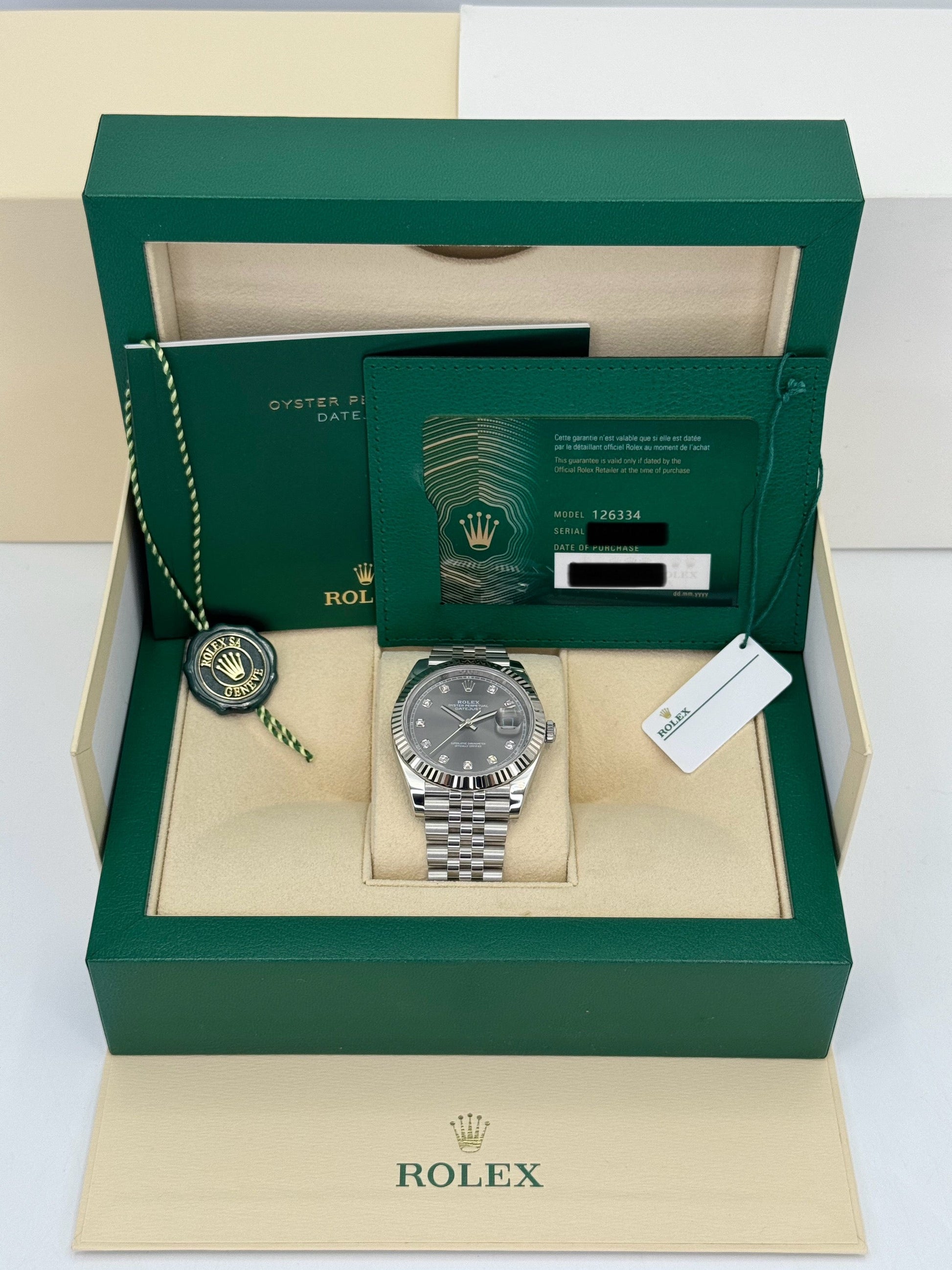 2023 Rolex Datejust 41mm 126334 Steel Jubilee Grey 10 Diamond Dial - MyWatchLLC