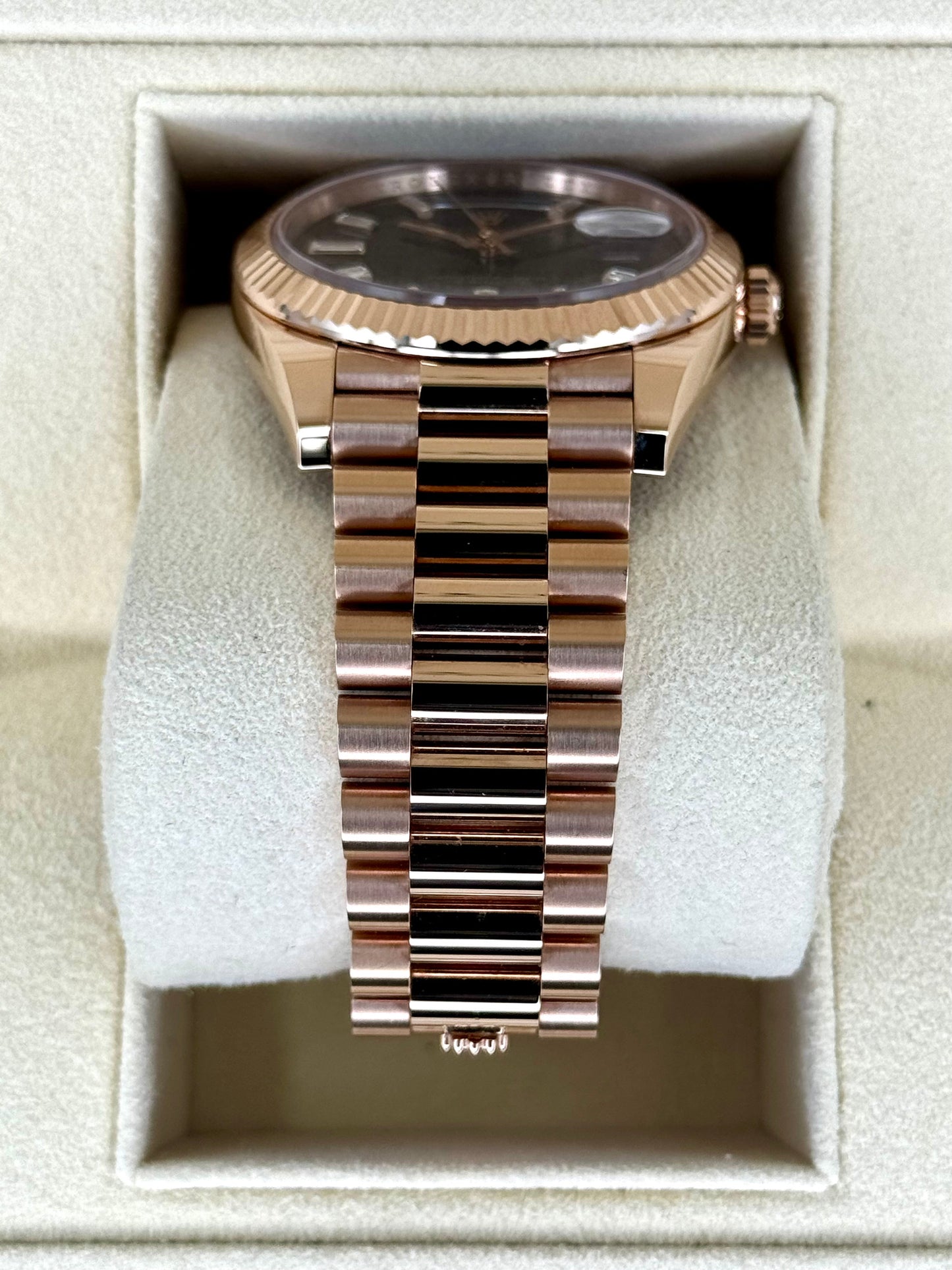 NEW Rolex Day-Date 40mm 228235 Rose Gold Chocolate Baguette Dial - MyWatchLLC