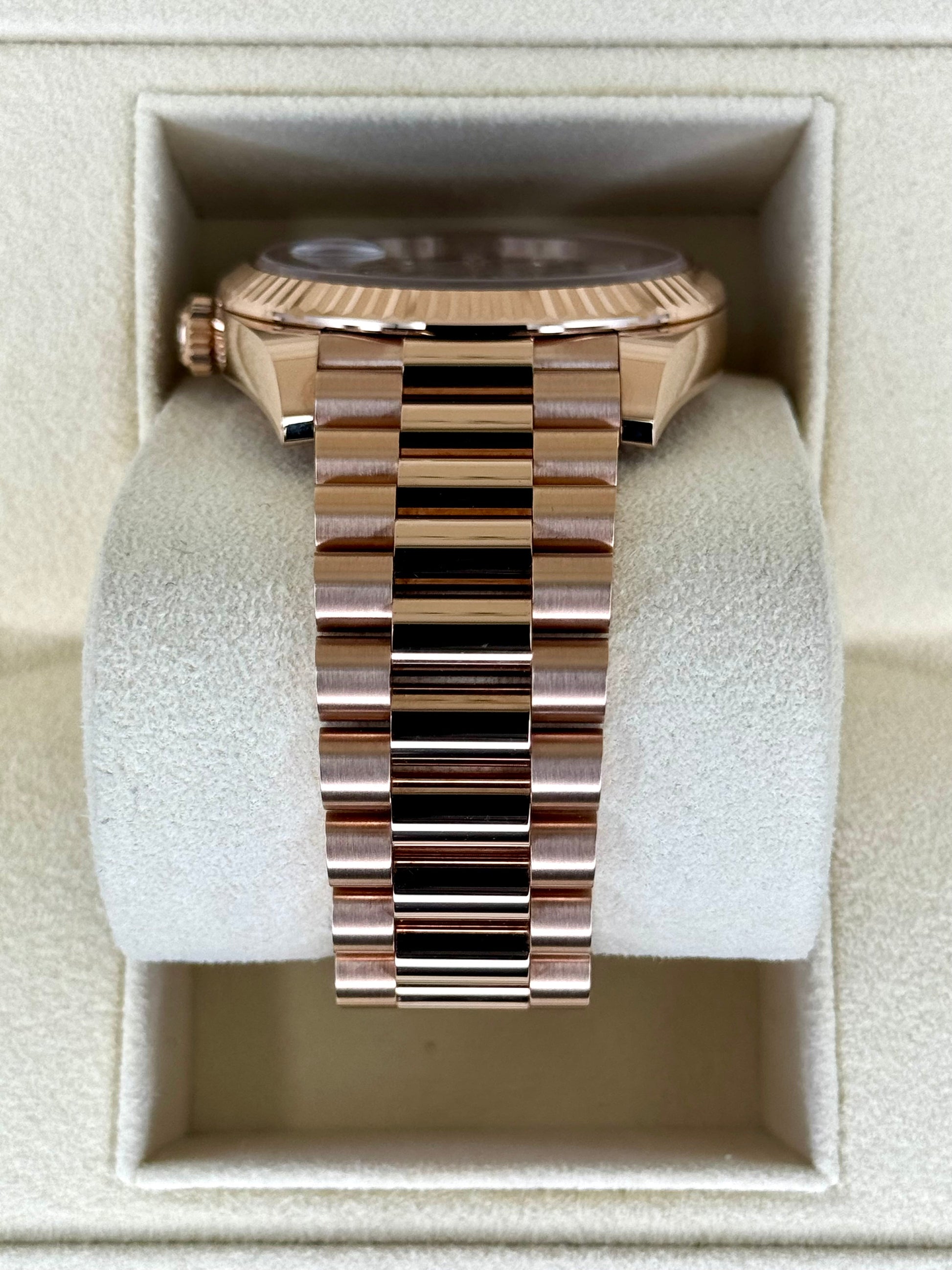 NEW Rolex Day-Date 40mm 228235 Rose Gold Chocolate Baguette Dial - MyWatchLLC