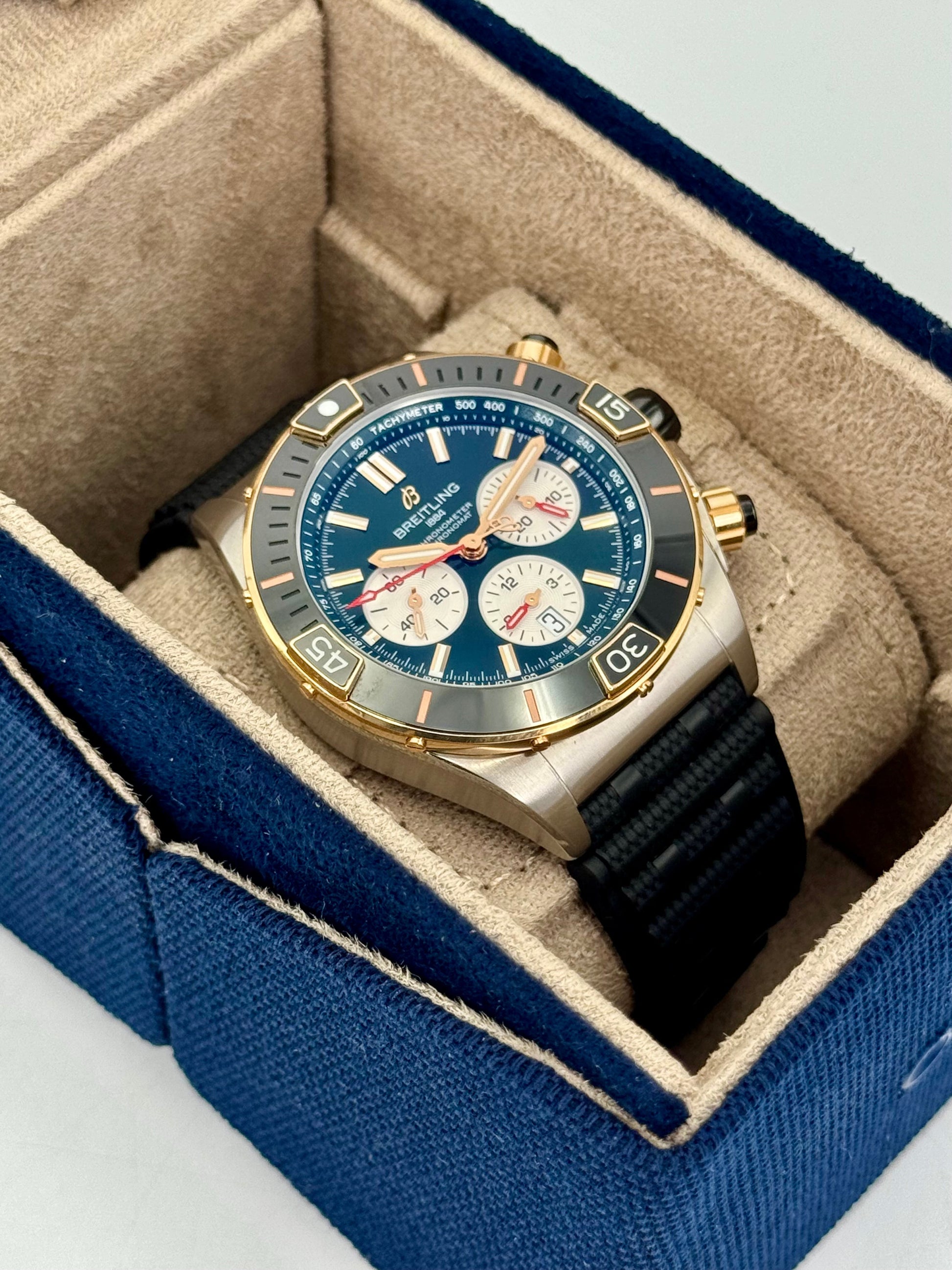 2024 Breitling Super Chronomat B01 44 UB0136 Two-Tone Green Dial - MyWatchLLC