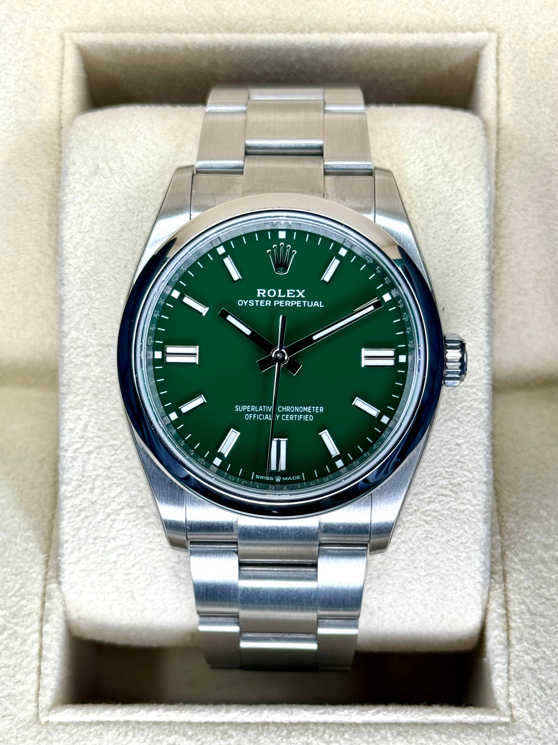 NEW 2023 Rolex Oyster Perpetual 36mm 126000 Stainless Steel Green Dial - MyWatchLLC
