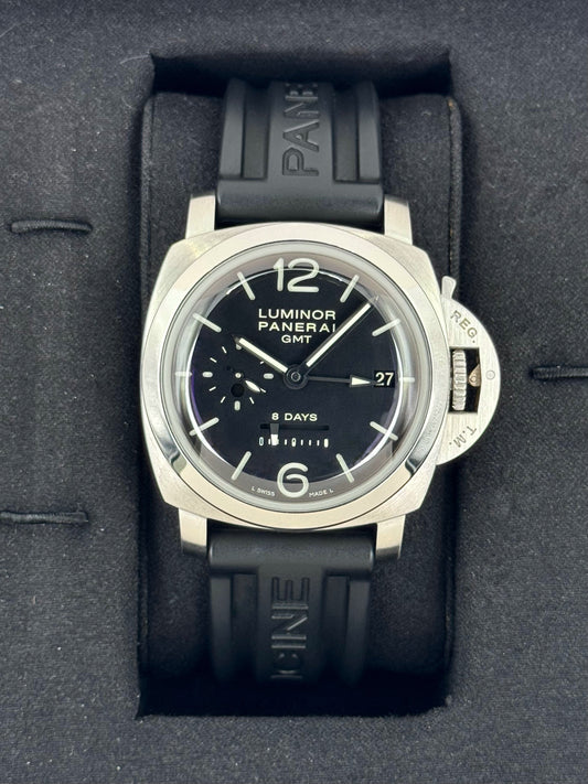 2009 Panerai Luminor 1950 8 Days GMT 44mm PAM00233 Black Dial - MyWatchLLC