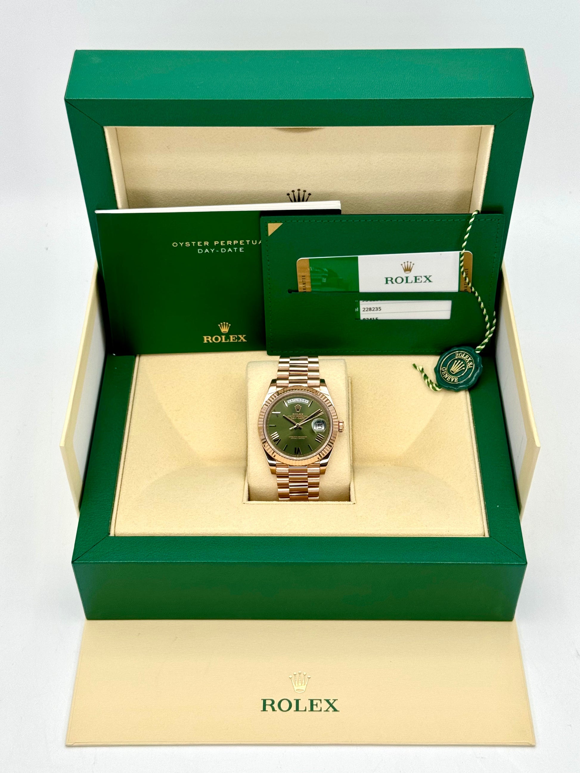 2019 Rolex Day-Date 40mm 228235 Presidential Rose Gold Olive Dial - MyWatchLLC