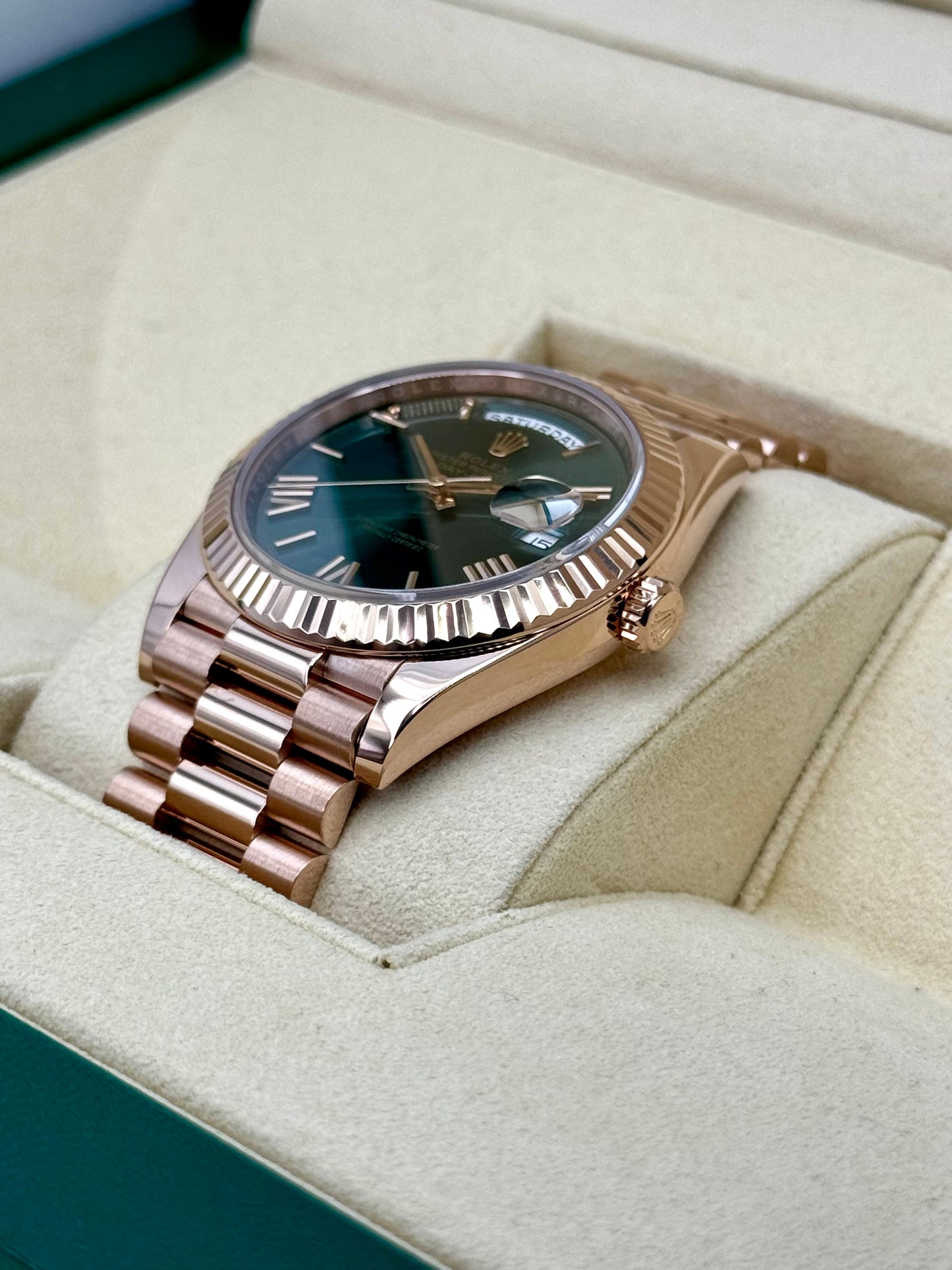 2019 Rolex Day-Date 40mm 228235 Presidential Rose Gold Olive Dial - MyWatchLLC