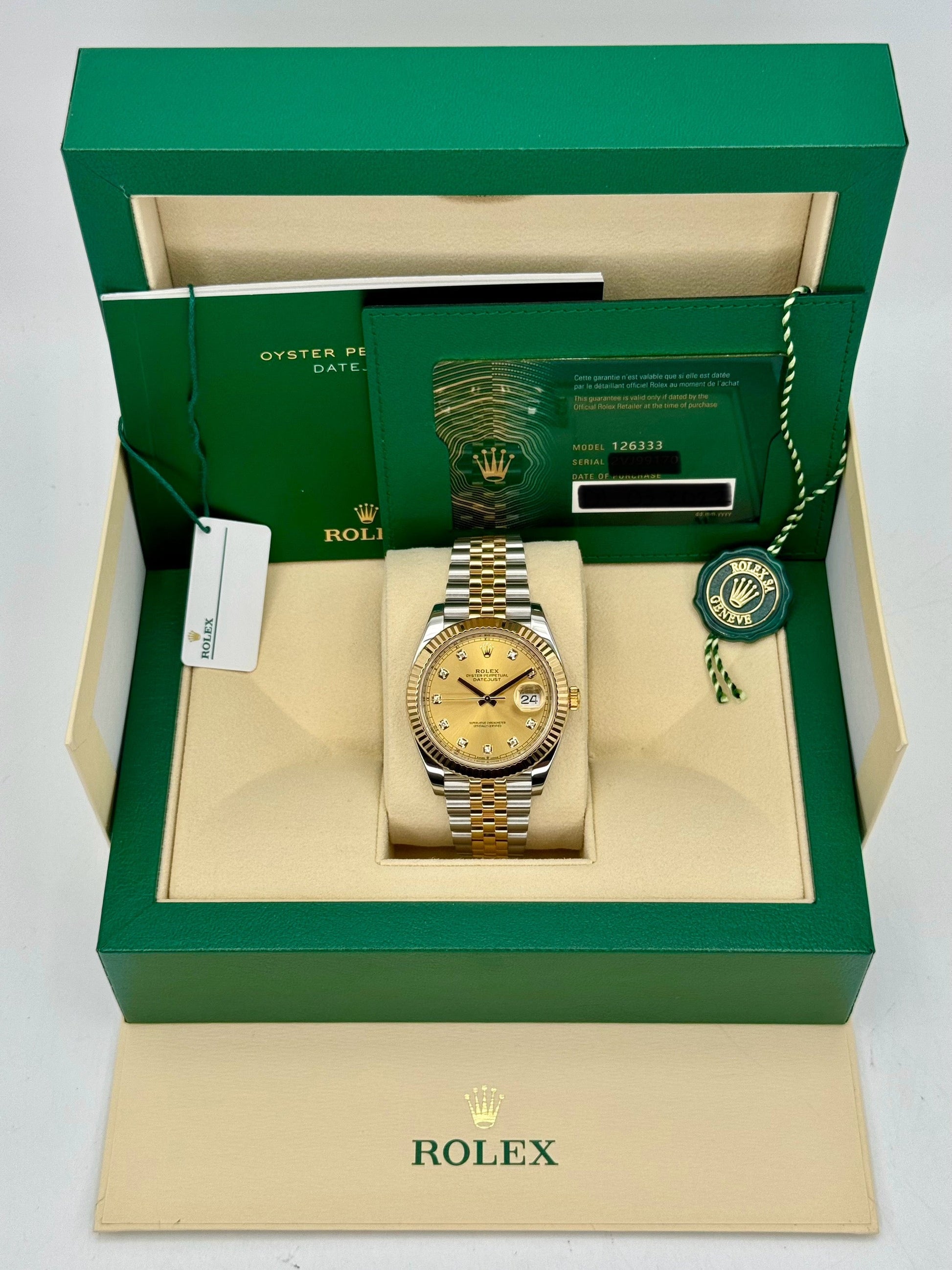2022 Rolex Datejust 41mm 126333 Jubilee Champagne Diamond Dial - MyWatchLLC