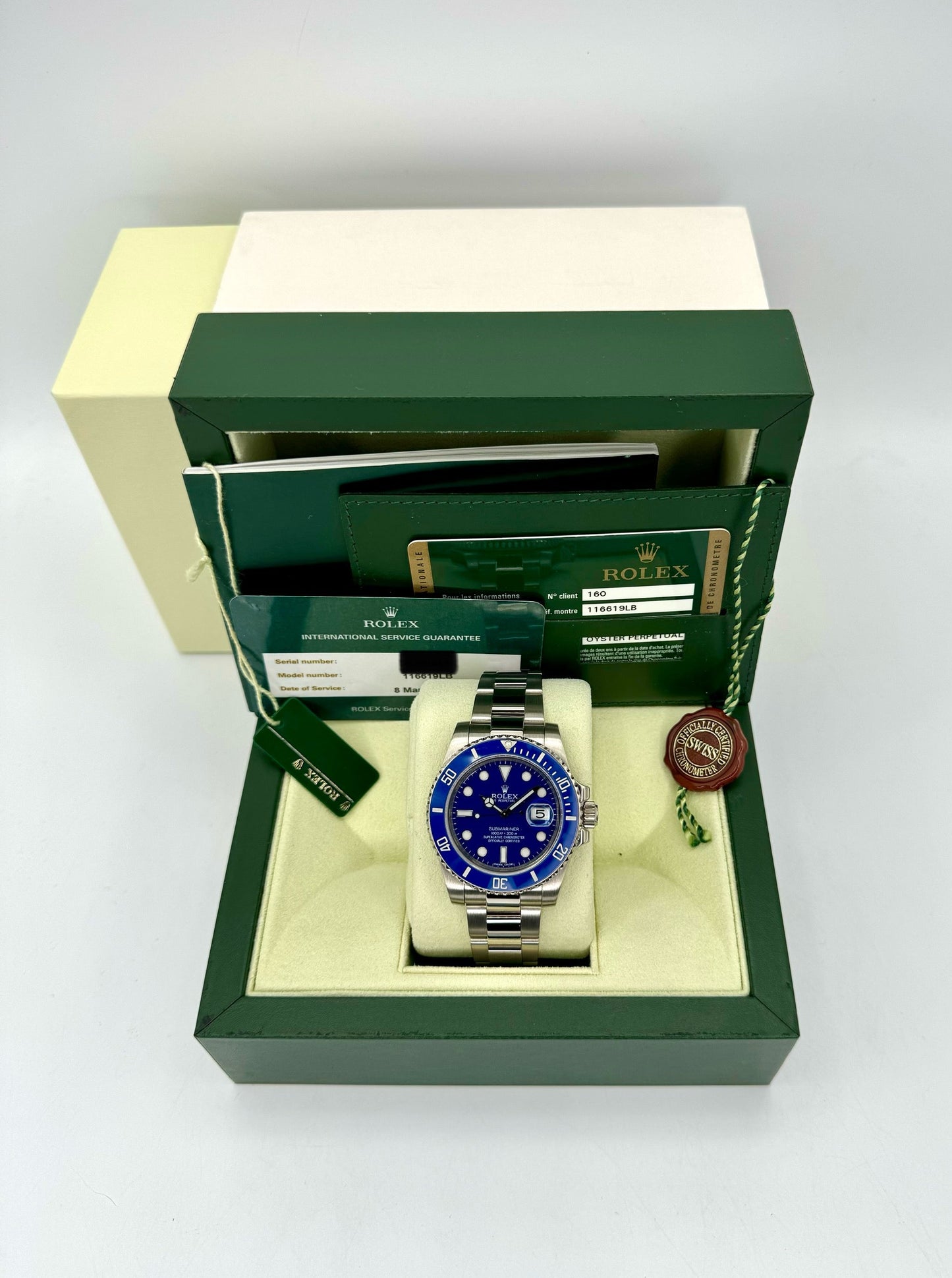 2013 Rolex Submariner Date "Smurf" 40mm 116619LB White Gold Blue Dial - MyWatchLLC