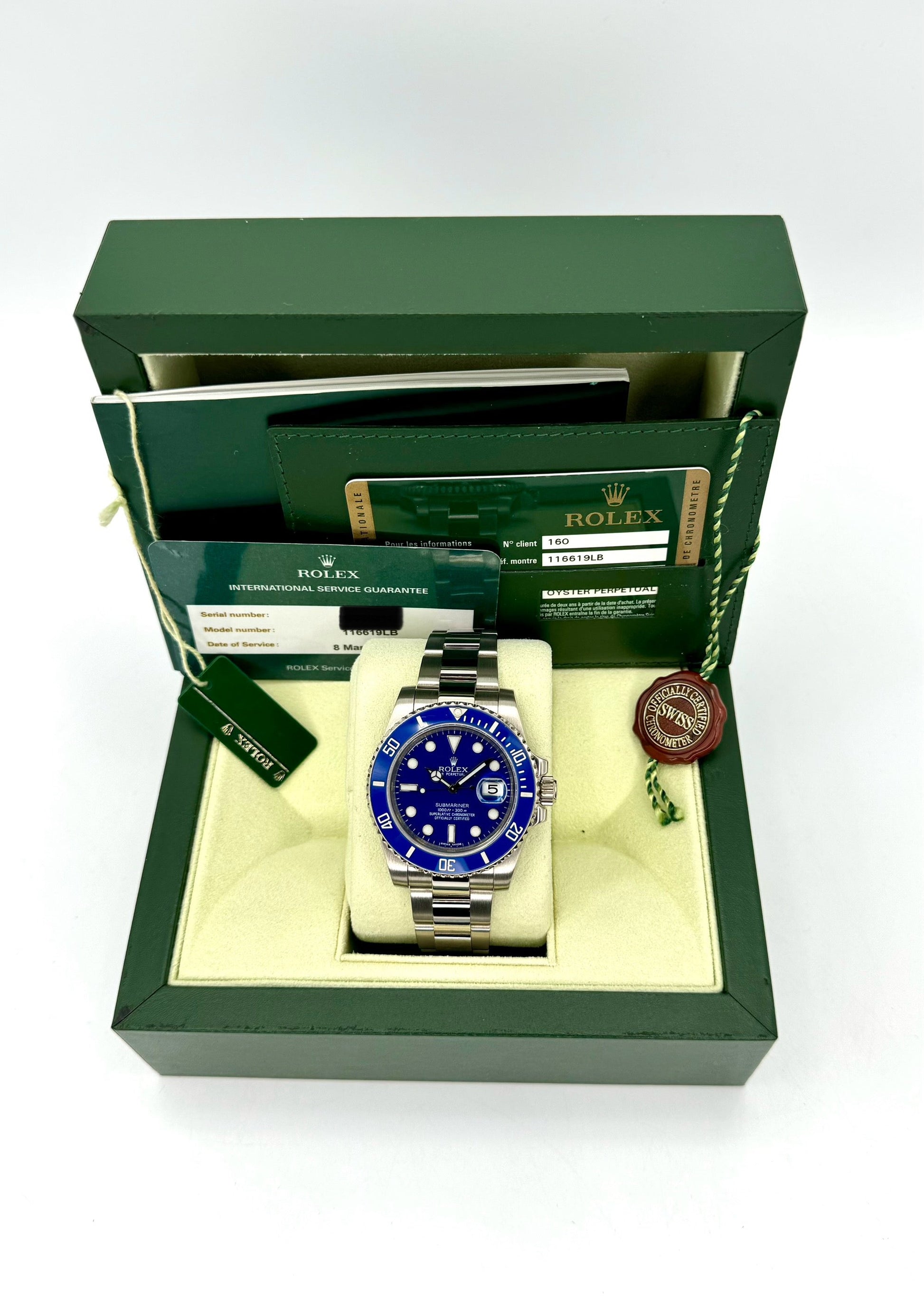 2013 Rolex Submariner Date "Smurf" 40mm 116619LB White Gold Blue Dial - MyWatchLLC