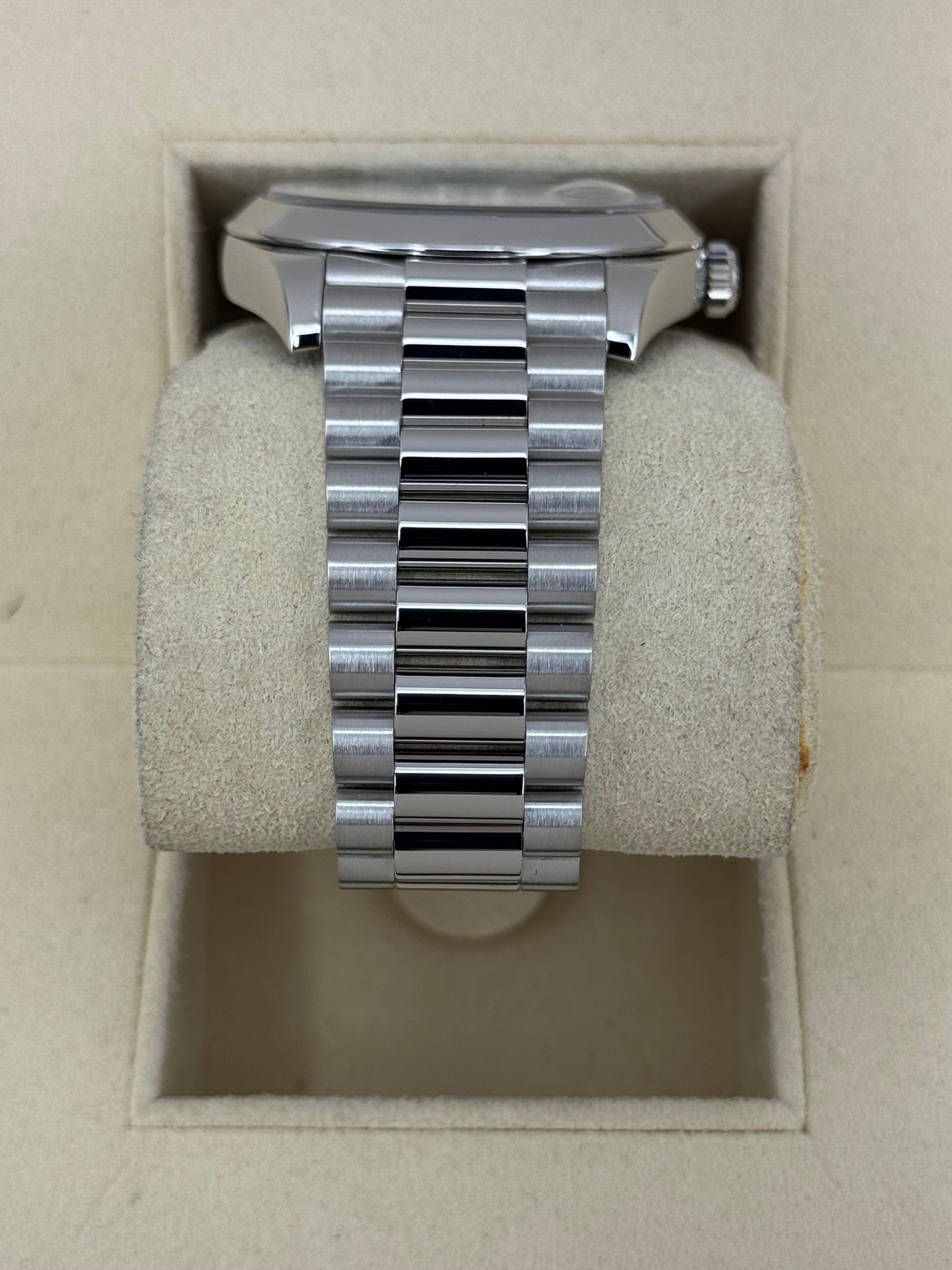 2018 Rolex Day-Date 40mm 228206 Platinum Blue Motif Dial - MyWatchLLC