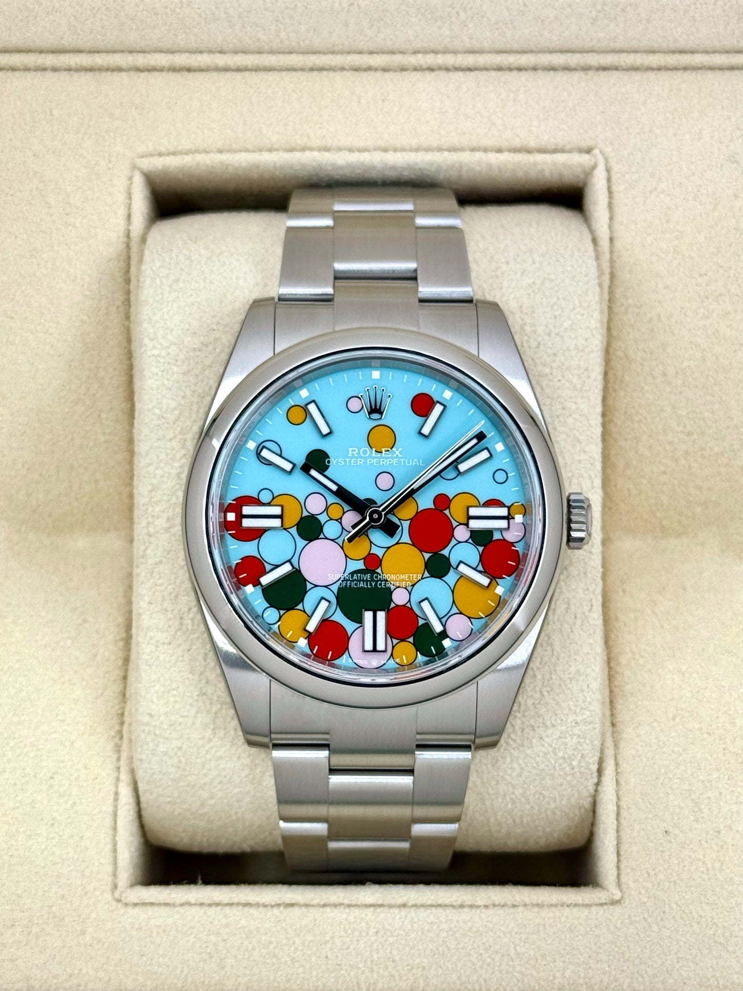 NEW 2024 Rolex Oyster Perpetual 41mm 124300 Celebration Dial - MyWatchLLC