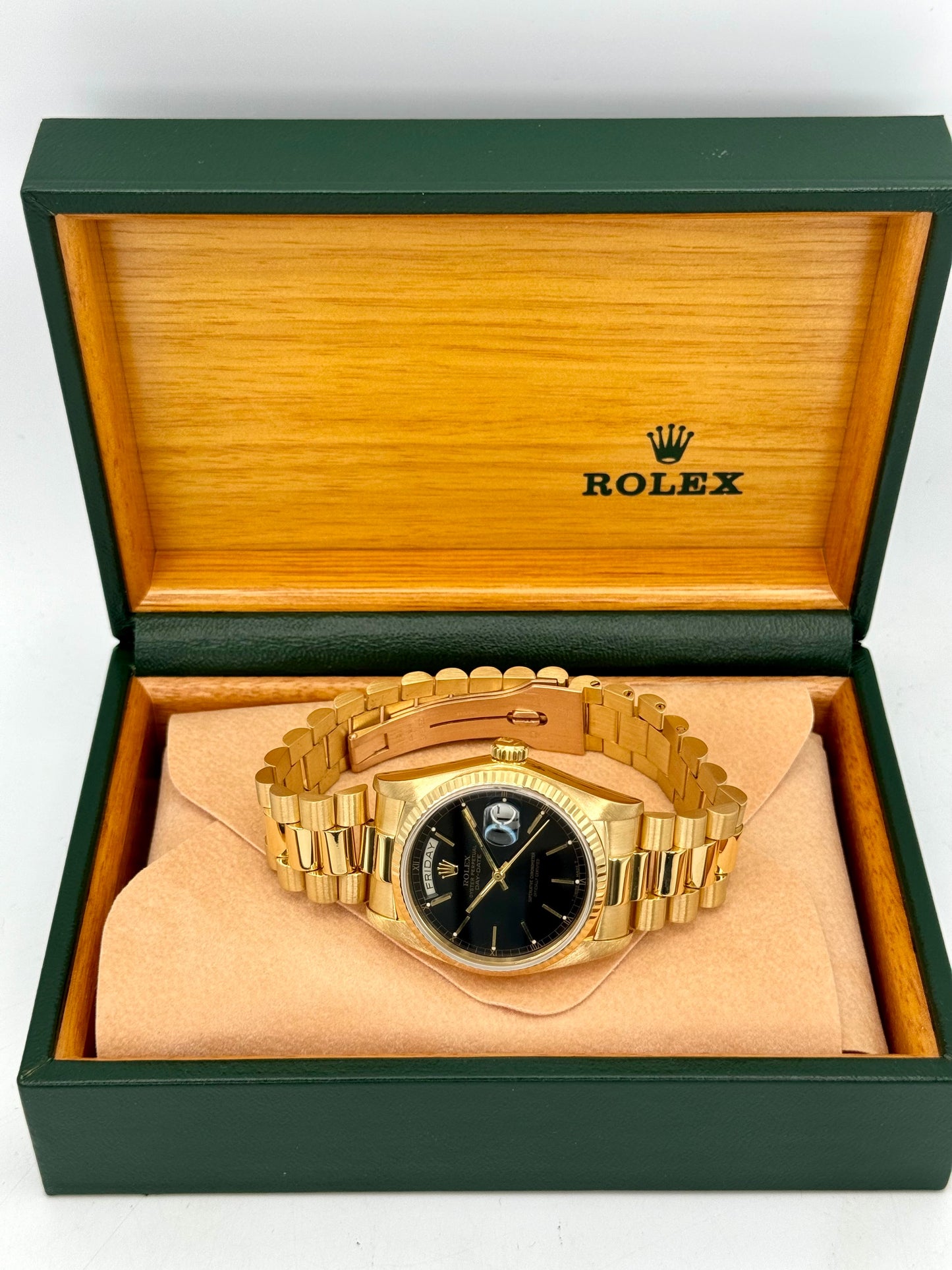 1981 Rolex Day-Date 36mm 18038 Presidential Black Dial - MyWatchLLC