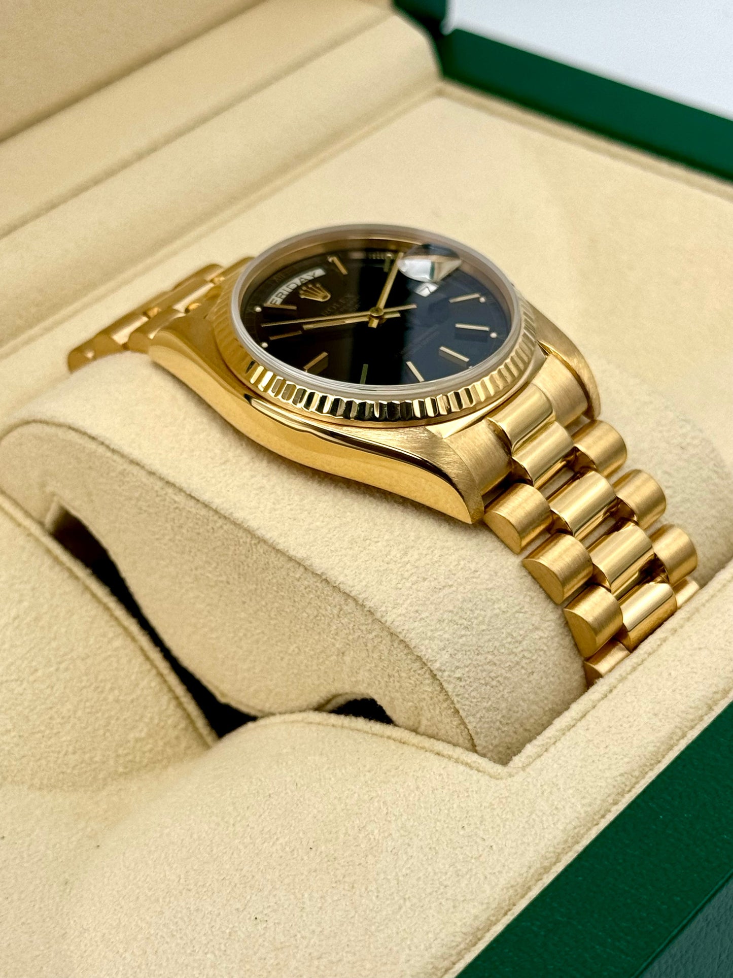 1981 Rolex Day-Date 36mm 18038 Presidential Black Dial - MyWatchLLC