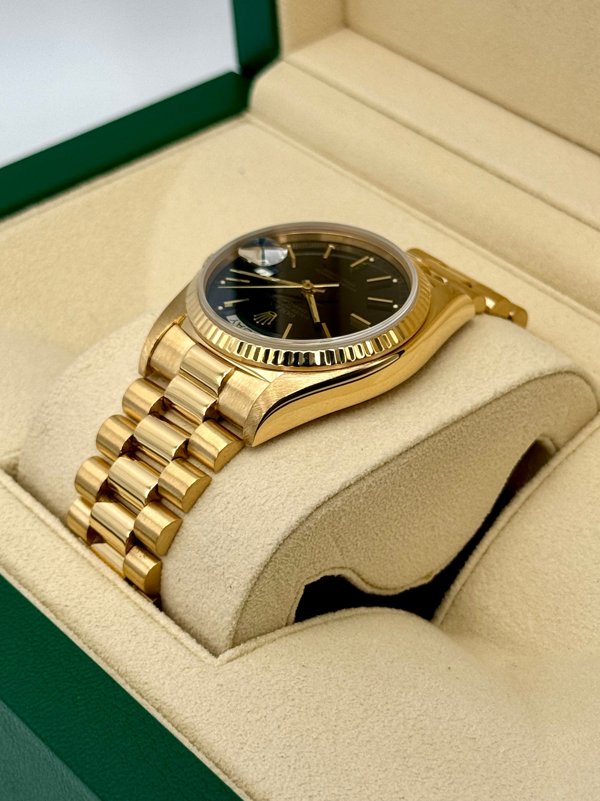 1981 Rolex Day-Date 36mm 18038 Presidential Black Dial - MyWatchLLC