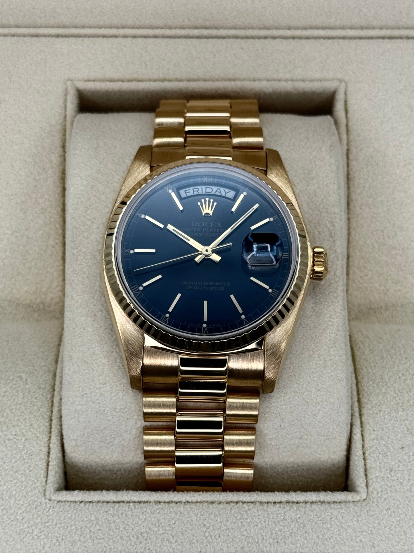 1981 Rolex Day-Date 36mm 18038 Presidential Black Dial - MyWatchLLC