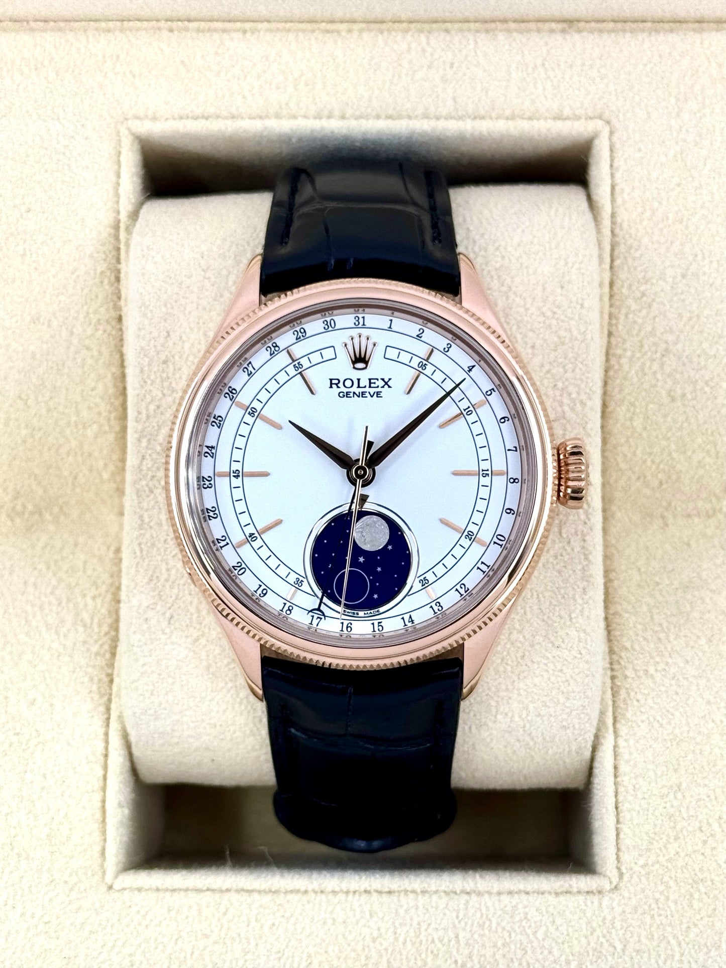 2018 Rolex Cellini Moonphase 39mm 50535 Rose Gold White Dial - MyWatchLLC