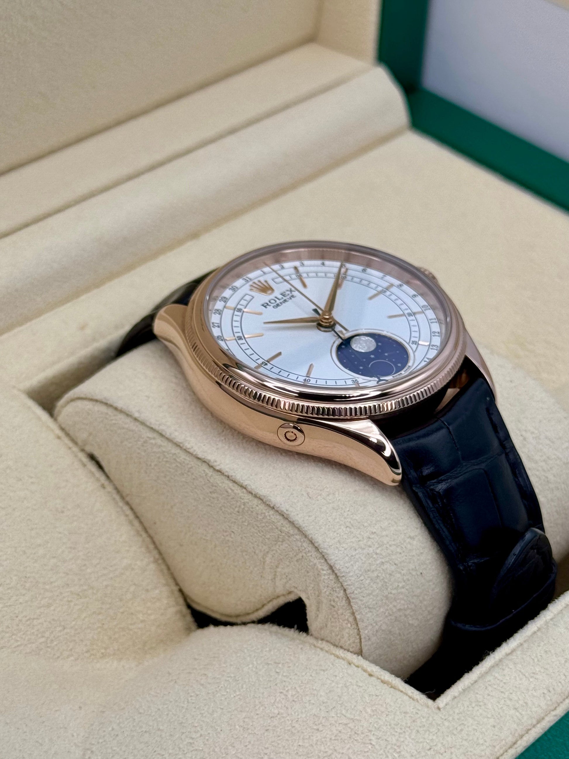 2018 Rolex Cellini Moonphase 39mm 50535 Rose Gold White Dial - MyWatchLLC