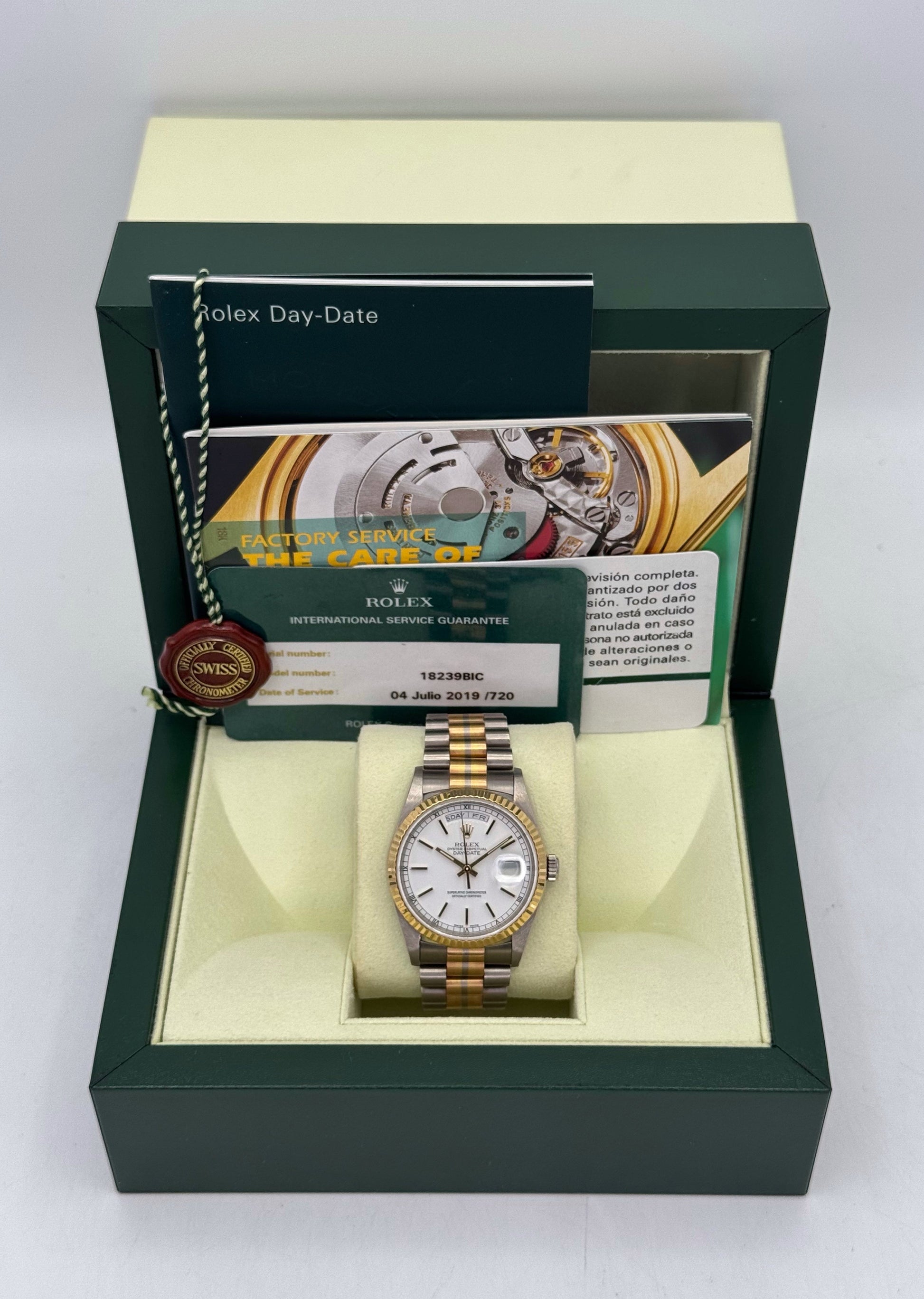 1995 Rolex Day-Date Tridor 36mm 18239BIC Jubilee White Dial - MyWatchLLC