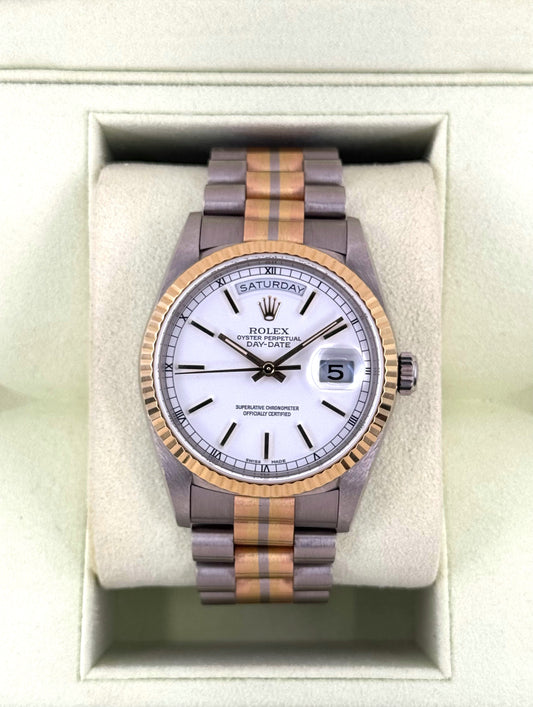 1995 Rolex Day-Date Tridor 36mm 18239BIC Jubilee White Dial - MyWatchLLC