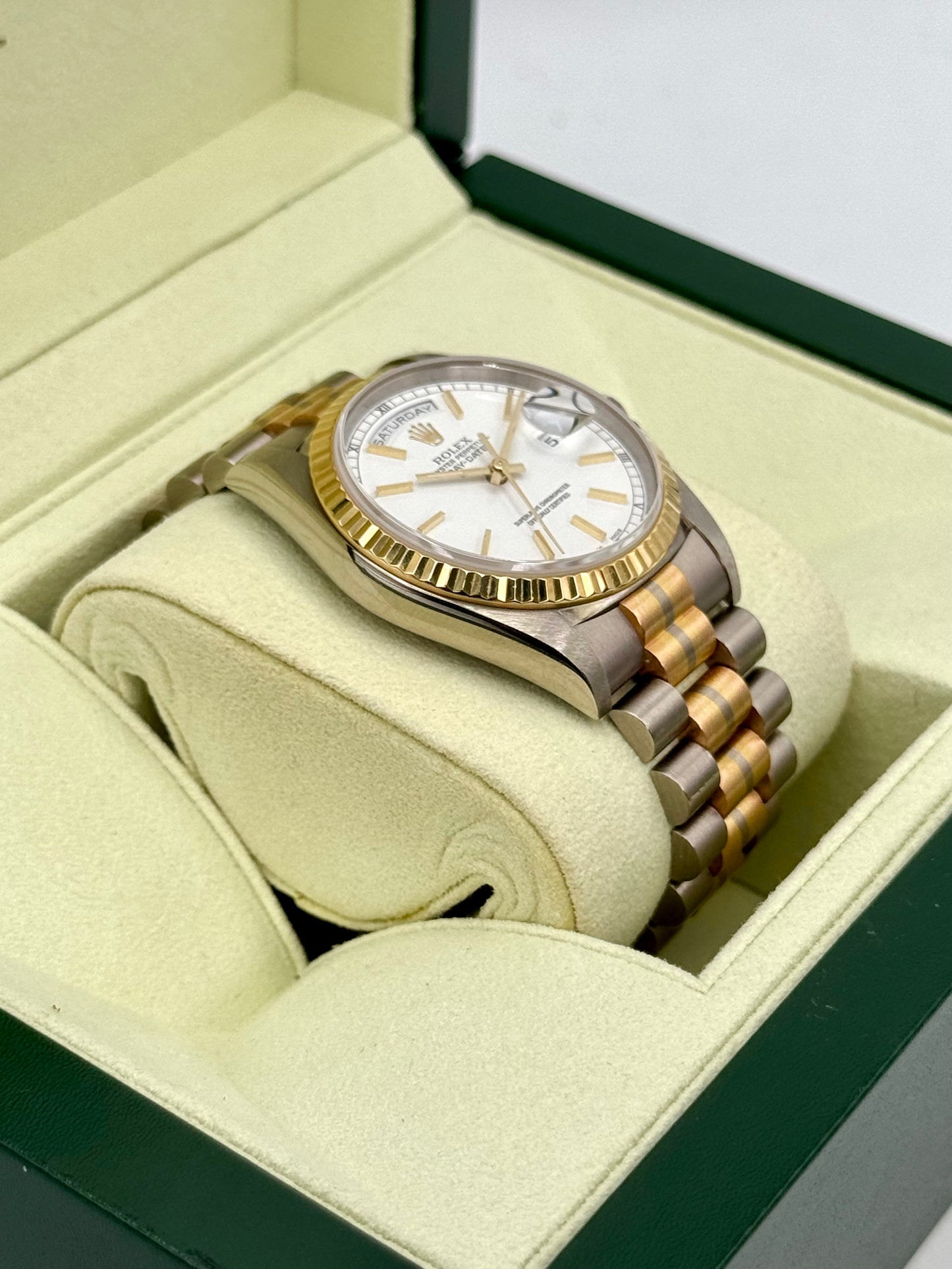 1995 Rolex Day-Date Tridor 36mm 18239BIC Jubilee White Dial - MyWatchLLC