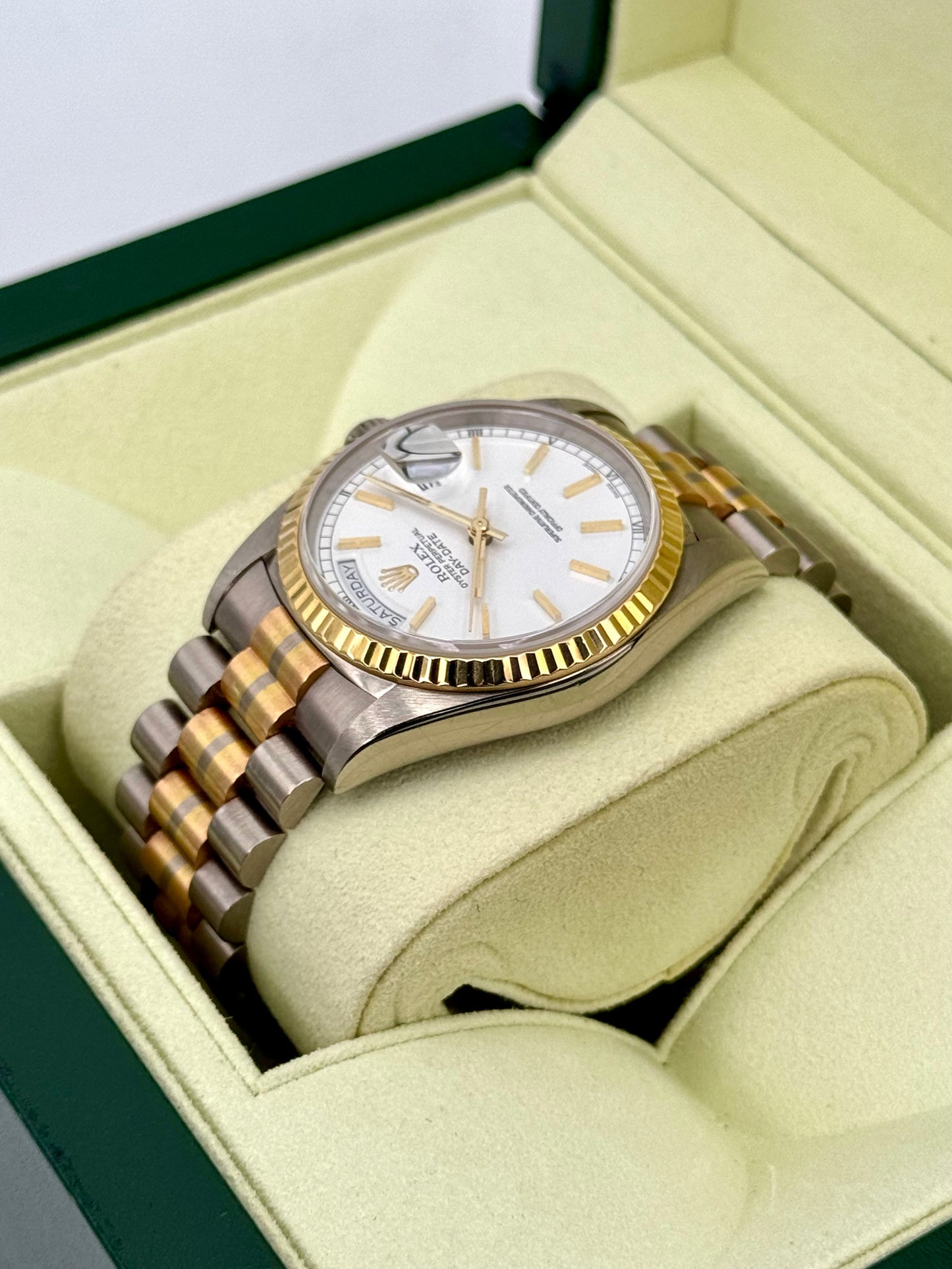 1995 Rolex Day-Date Tridor 36mm 18239BIC Jubilee White Dial - MyWatchLLC