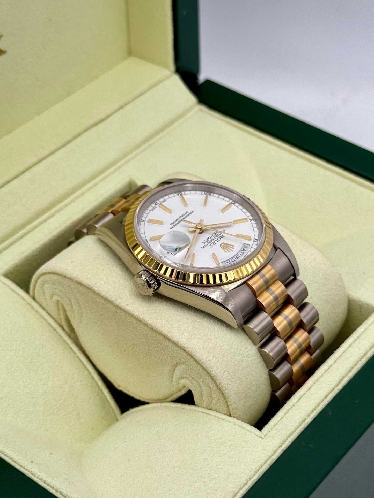 1995 Rolex Day-Date Tridor 36mm 18239BIC Jubilee White Dial - MyWatchLLC