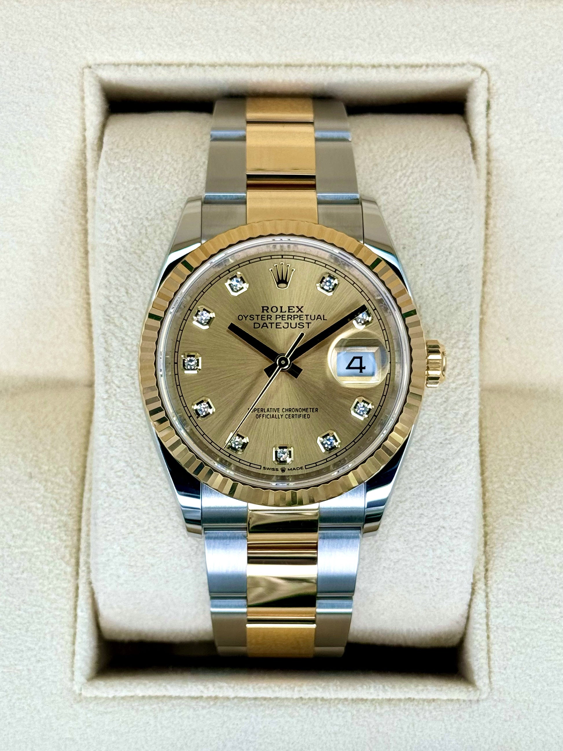 NEW 2024 Rolex Datejust 36mm 126233 Two-Tone Champagne Diamond Dial - MyWatchLLC