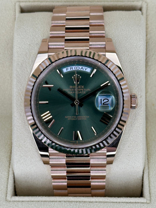 2022 Rolex Day-Date 40mm 228235 Presidential Rose Gold Olive Dial - MyWatchLLC