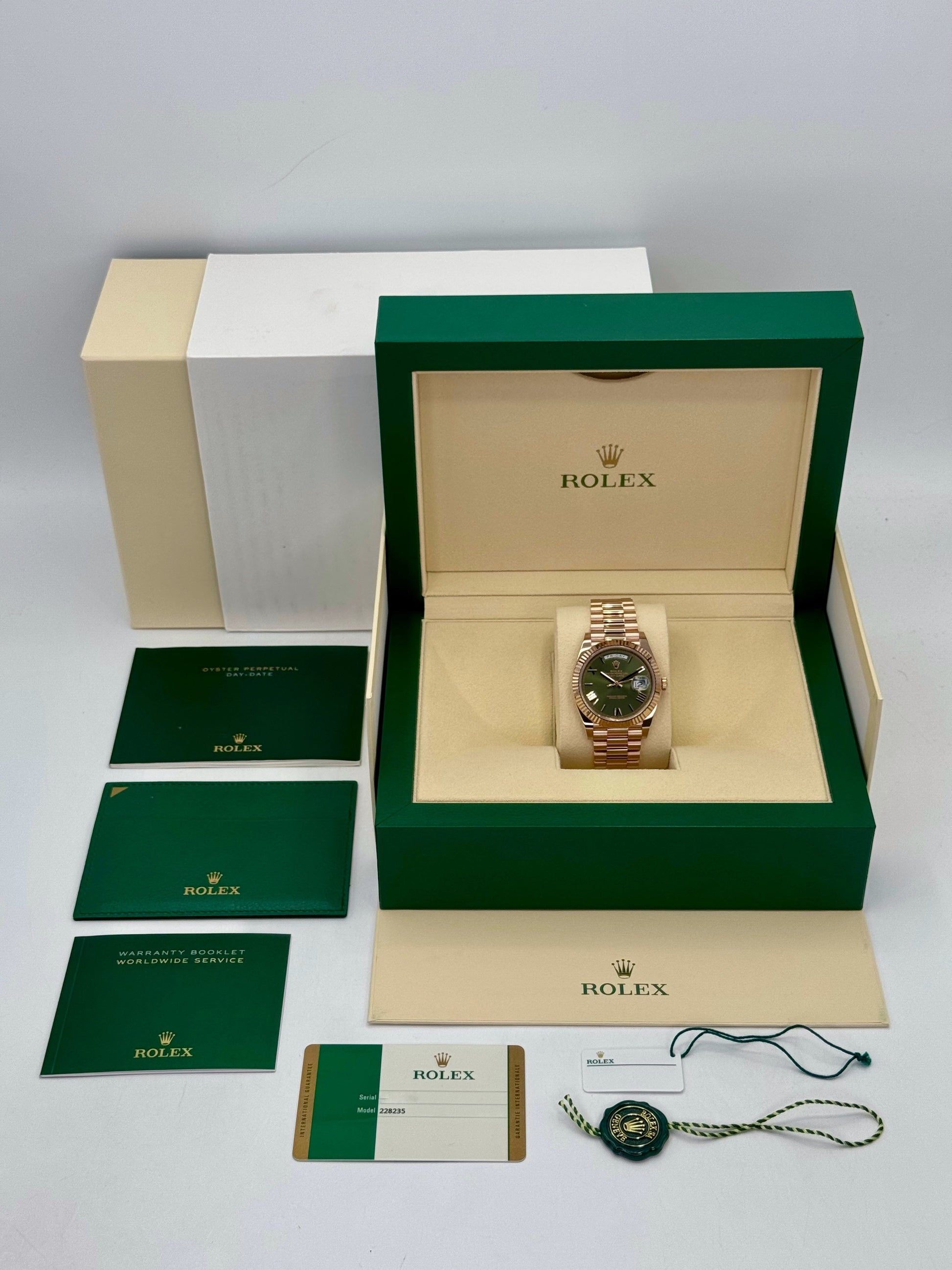 2017 Rolex Day-Date 40mm 228235 Presidential Rose Gold Olive Dial - MyWatchLLC