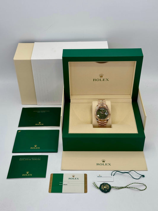 2017 Rolex Day-Date 40mm 228235 Presidential Rose Gold Olive Dial - MyWatchLLC