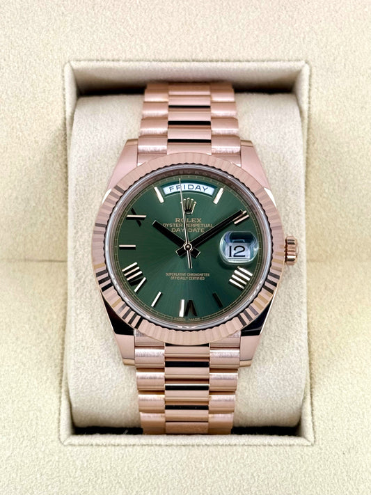 2017 Rolex Day-Date 40mm 228235 Presidential Rose Gold Olive Dial - MyWatchLLC
