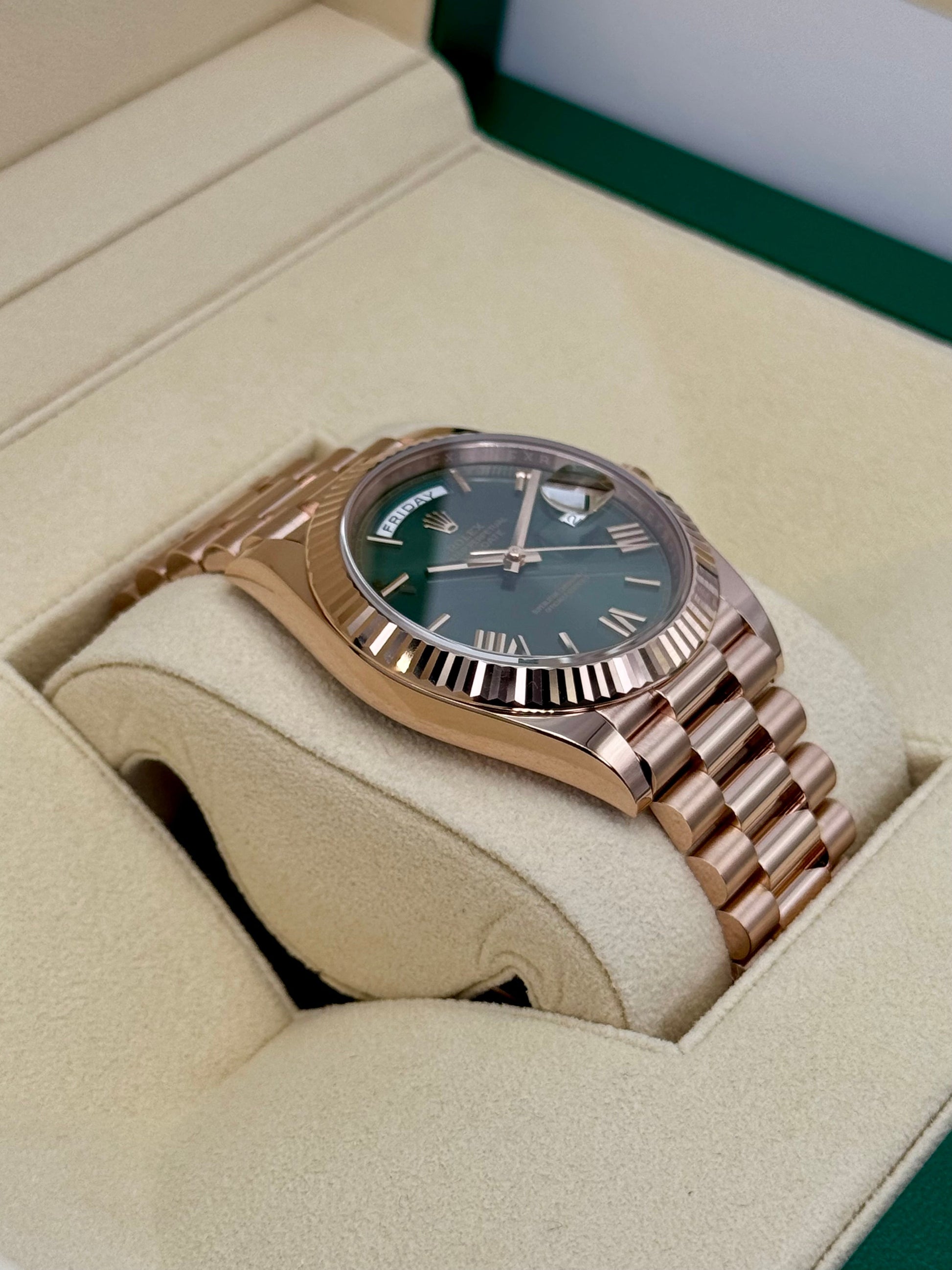 2017 Rolex Day-Date 40mm 228235 Presidential Rose Gold Olive Dial - MyWatchLLC