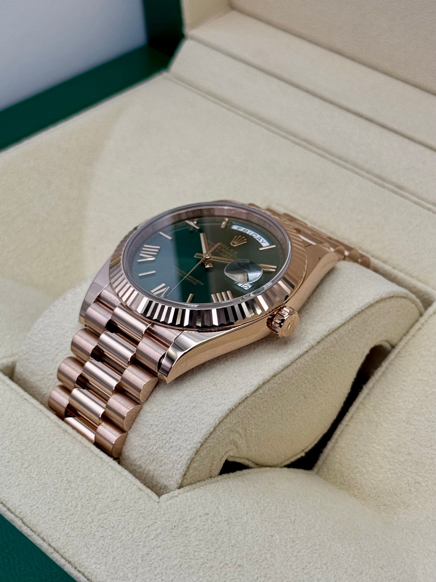 2017 Rolex Day-Date 40mm 228235 Presidential Rose Gold Olive Dial - MyWatchLLC