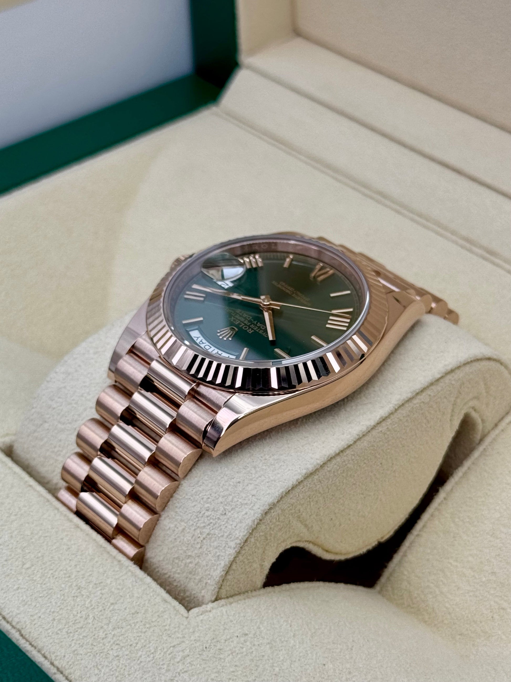 2017 Rolex Day-Date 40mm 228235 Presidential Rose Gold Olive Dial - MyWatchLLC