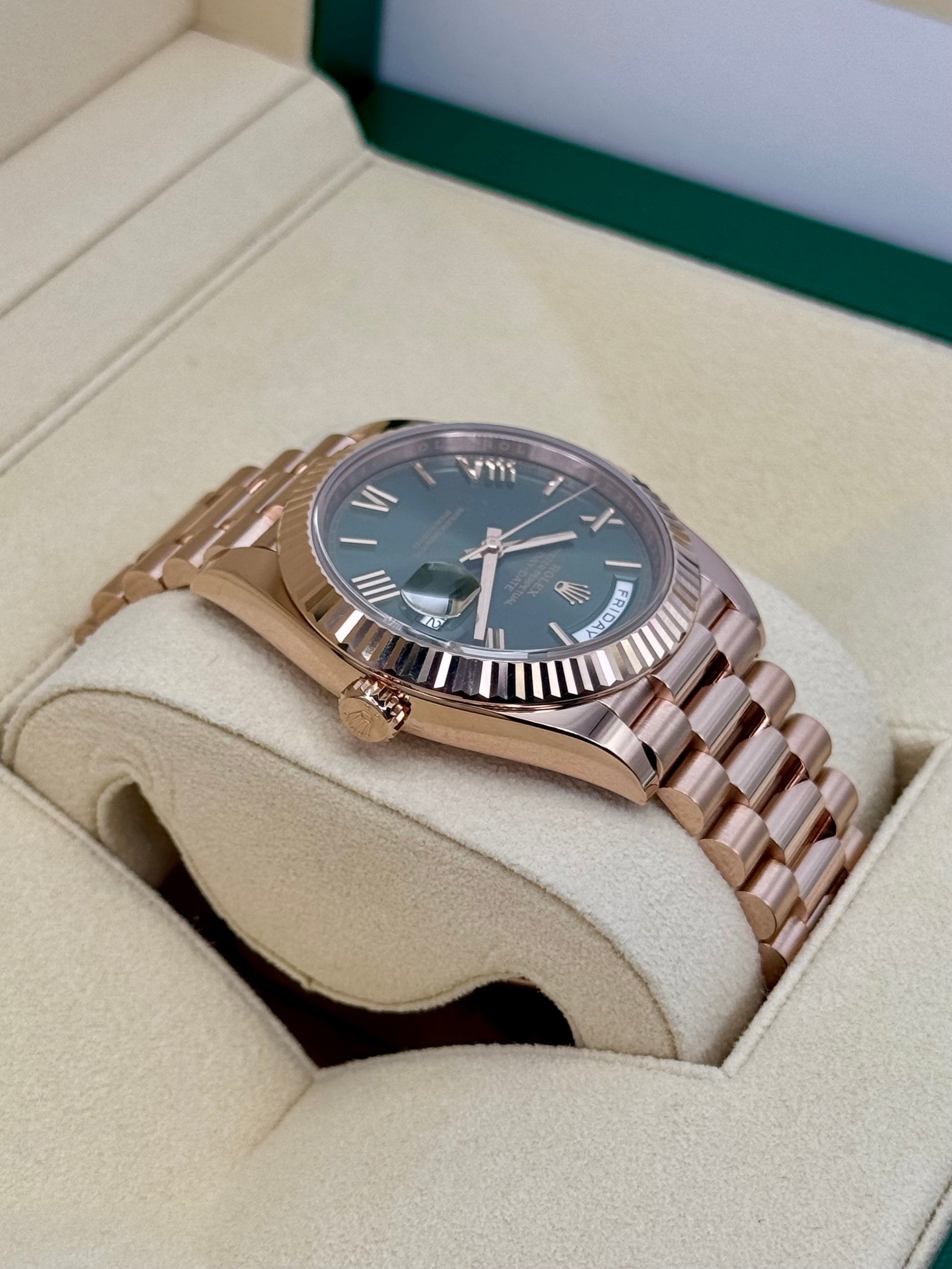 2017 Rolex Day-Date 40mm 228235 Presidential Rose Gold Olive Dial - MyWatchLLC