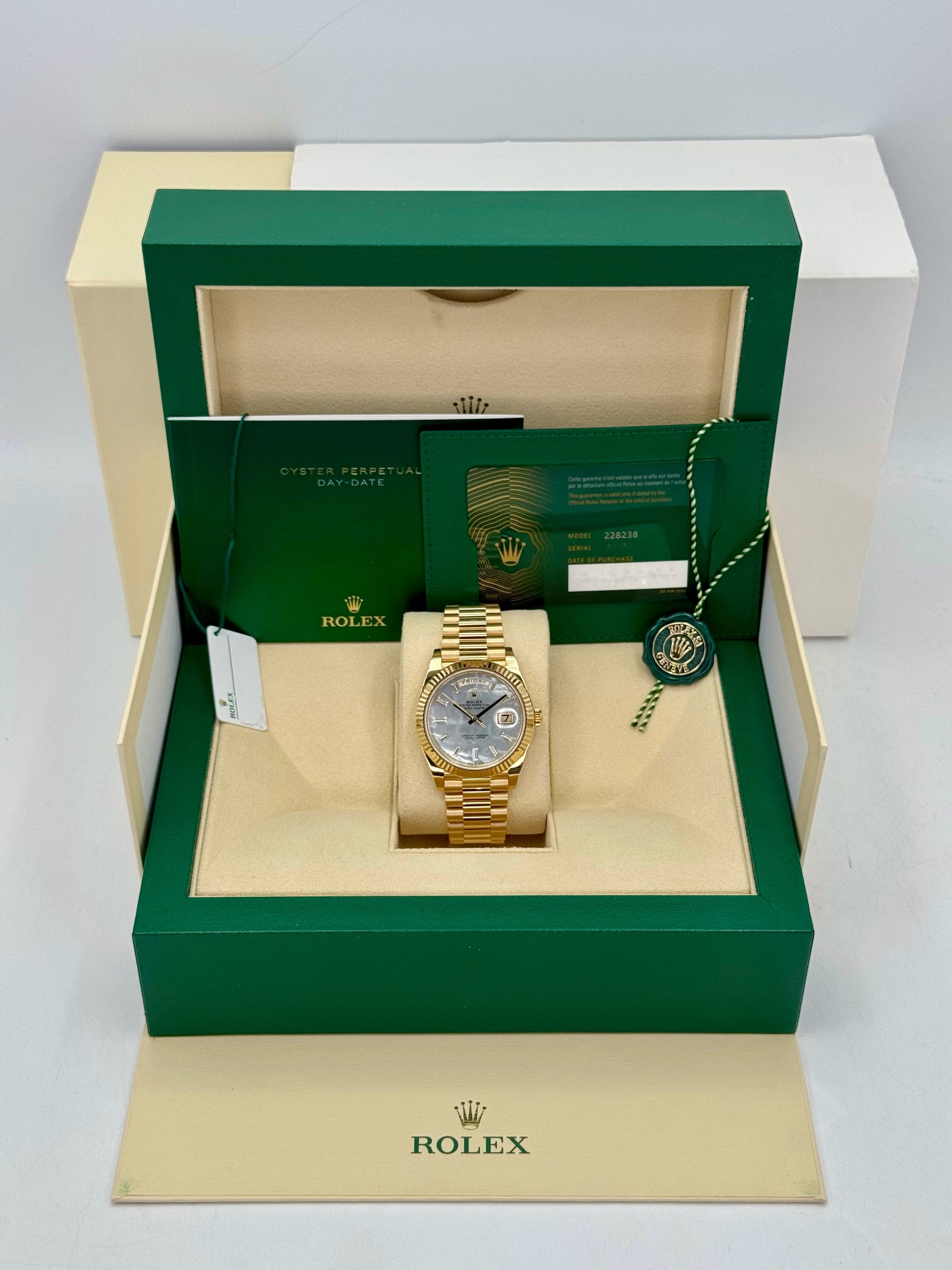 NEW 2025 Rolex Day-Date 40mm 228238 Mother Of Pearl Diamond Dial - MyWatchLLC