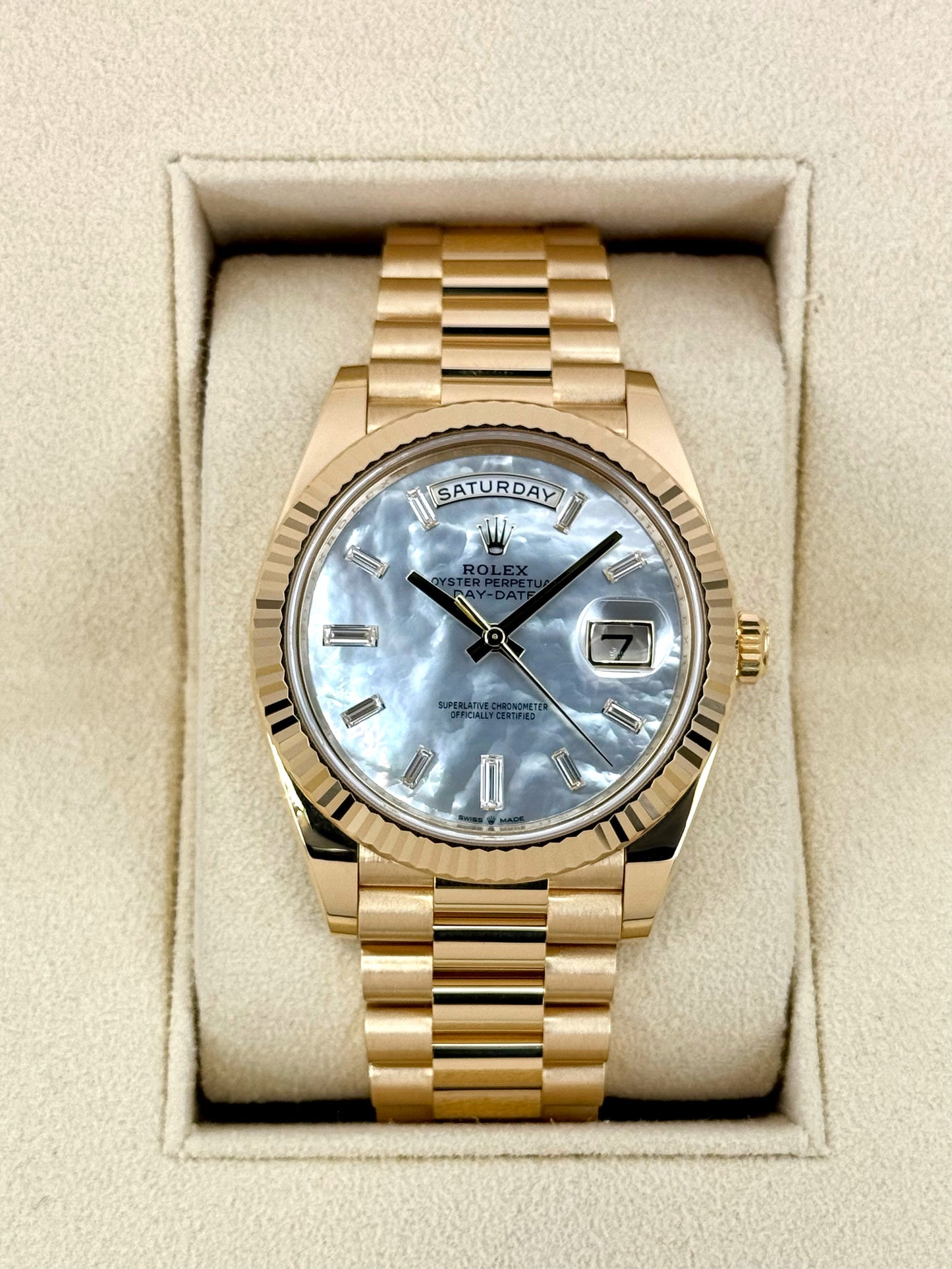 NEW 2025 Rolex Day-Date 40mm 228238 Mother Of Pearl Diamond Dial - MyWatchLLC