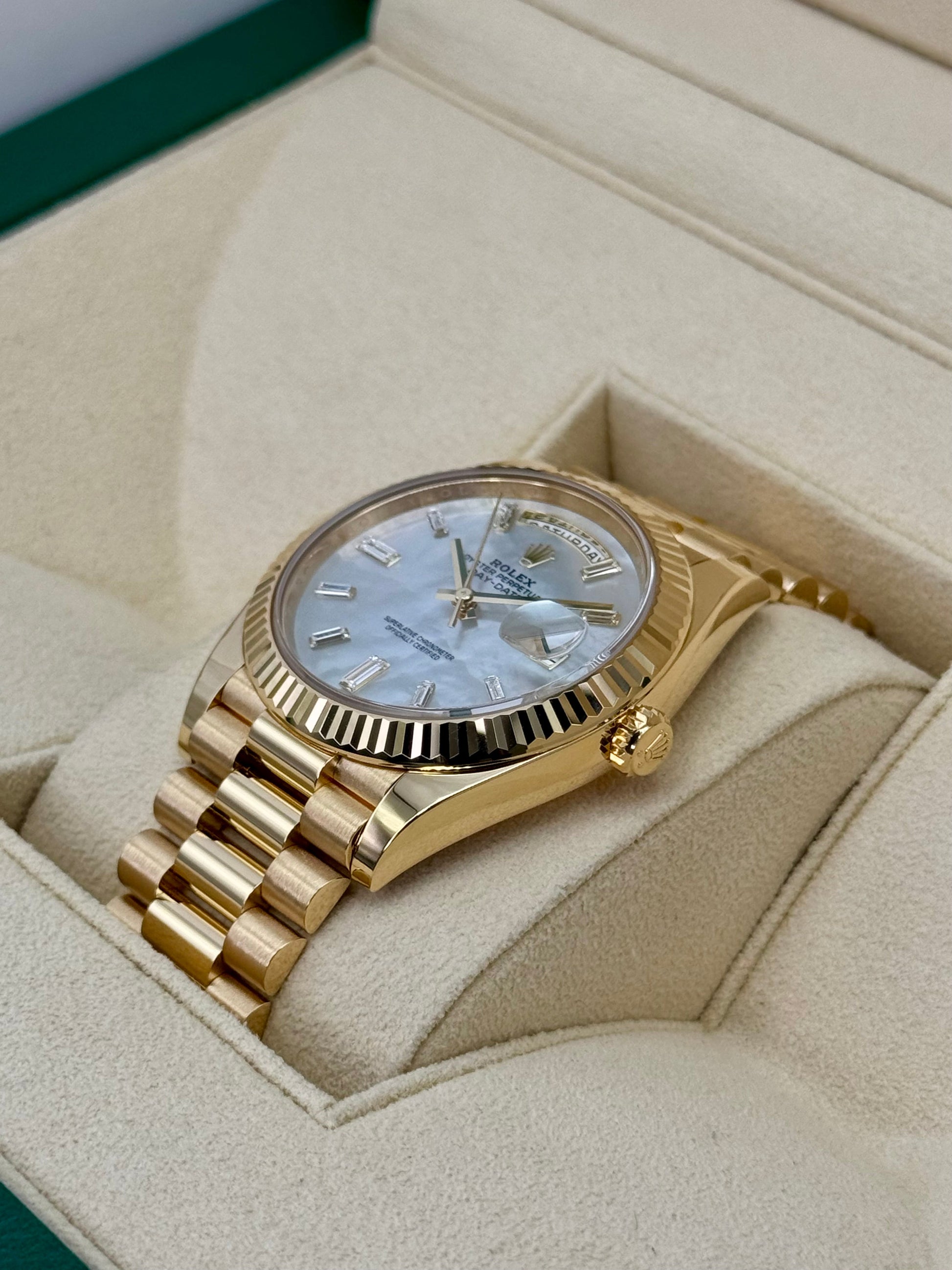 NEW 2025 Rolex Day-Date 40mm 228238 Mother Of Pearl Diamond Dial - MyWatchLLC