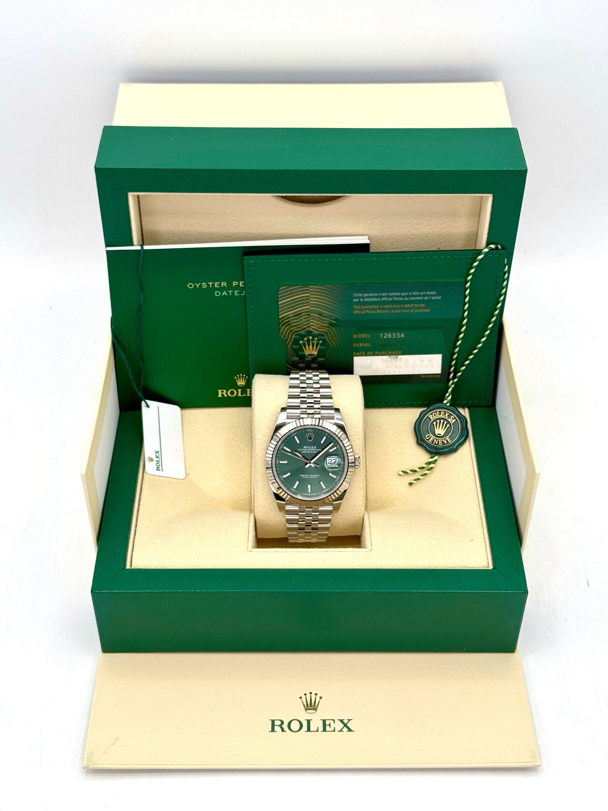 2024 Rolex Datejust 41mm 126334 Stainless Steel Jubilee Mint Green Dial - MyWatchLLC