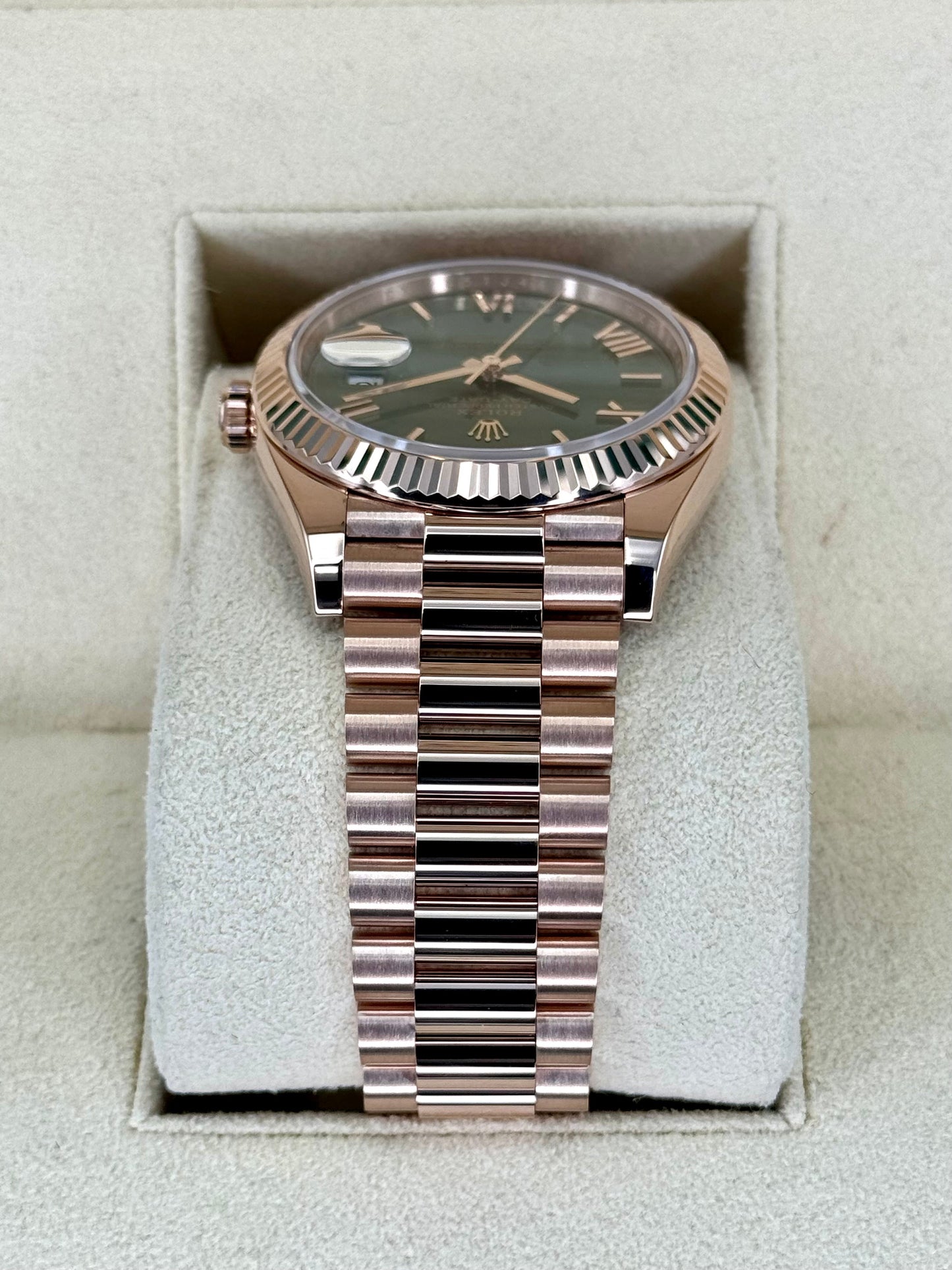 2022 Rolex Day-Date 40mm 228235 Presidential Rose Gold Olive Dial - MyWatchLLC